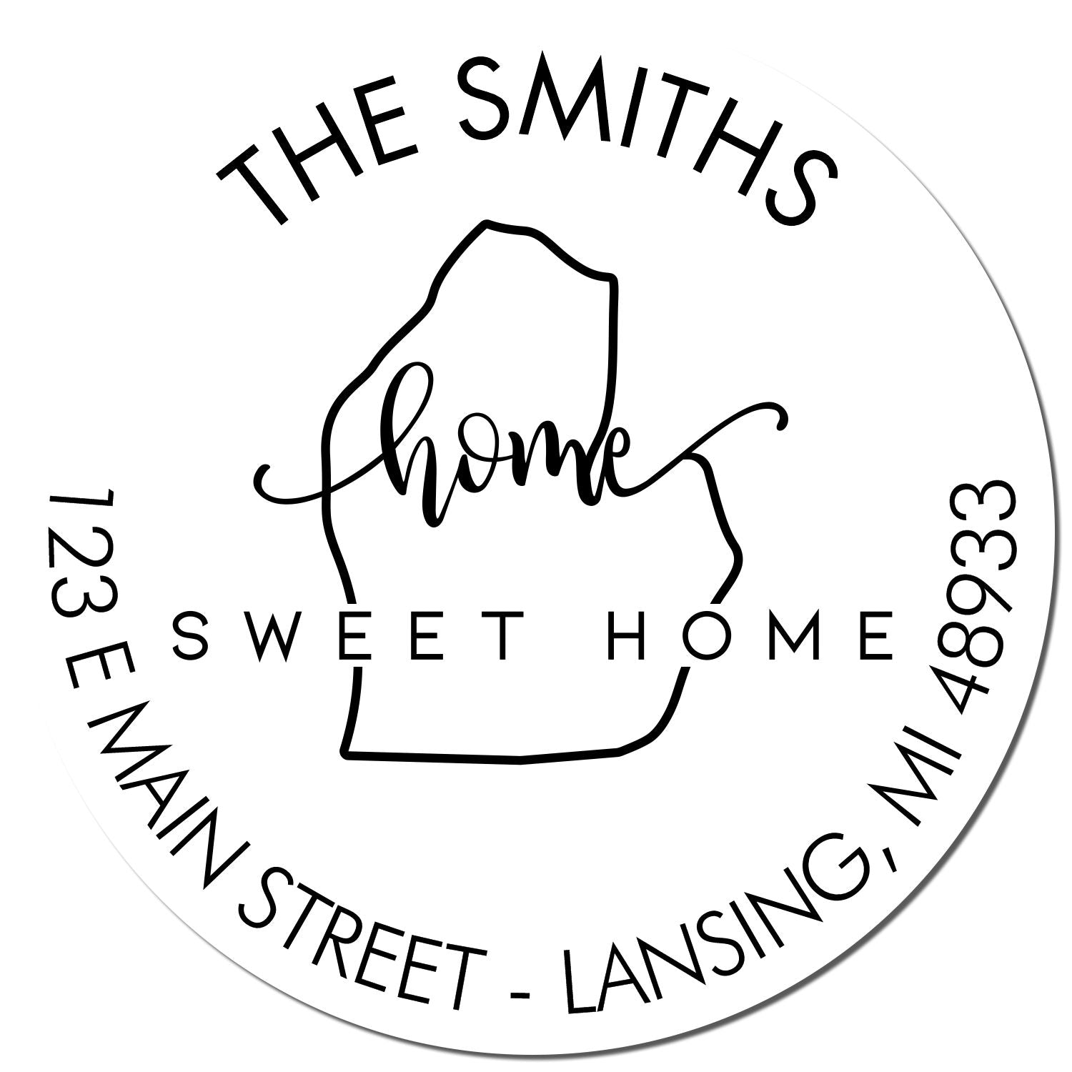 Self-Inking Round Home Sweet Home for Michigan Custom New Address Stamper