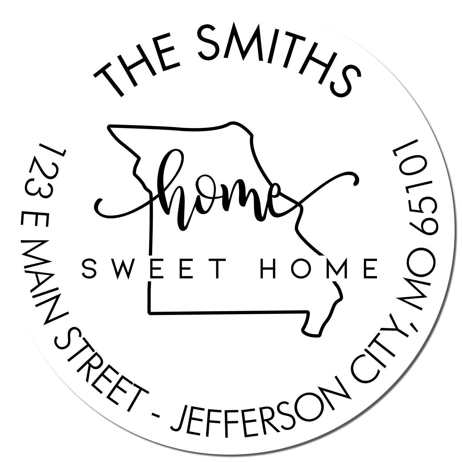 Self-Inking Round Home Sweet Home for Missouri Custom New Home Address Stamper