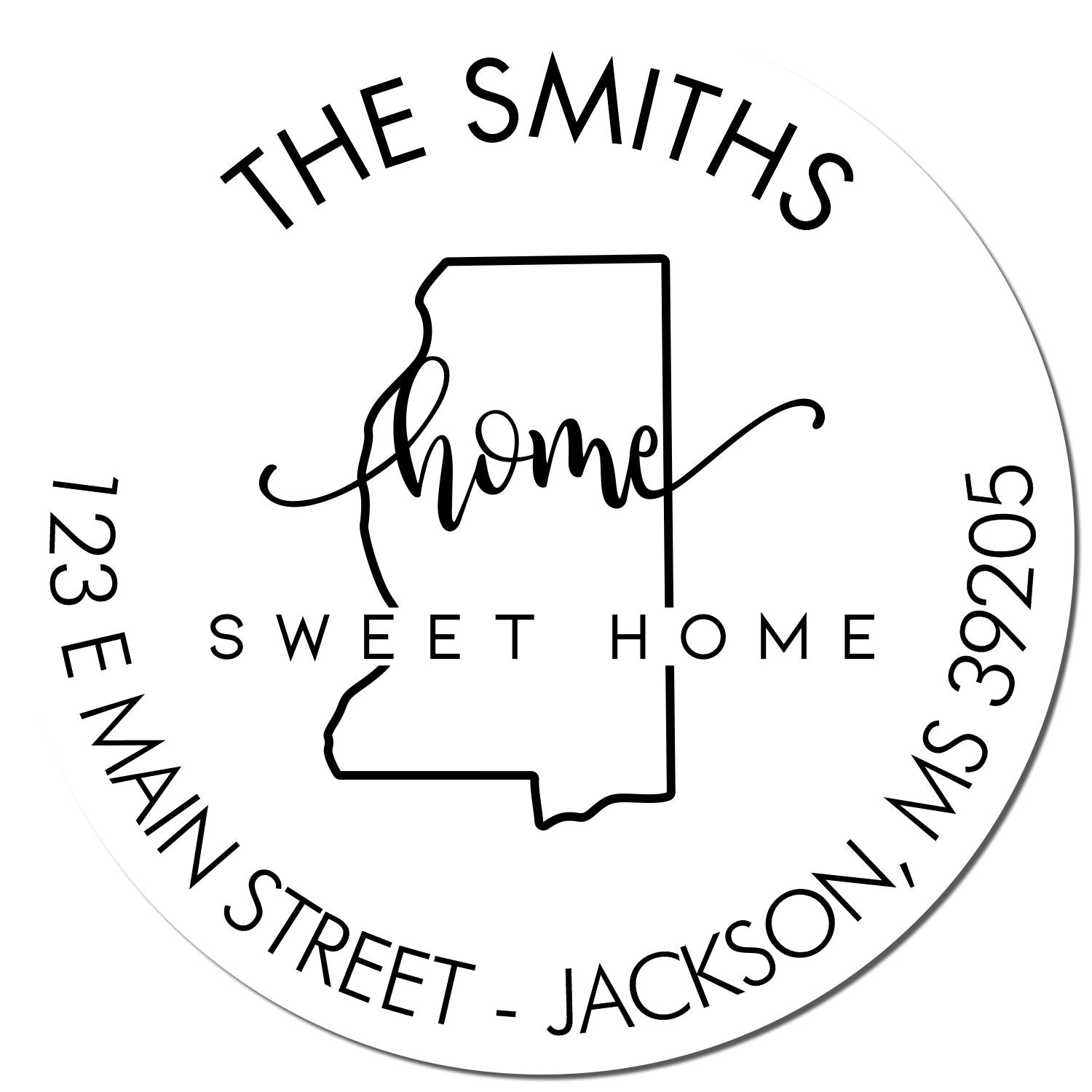 Self-Inking Round Home Sweet Home for Mississippi Custom New Home Address Stamp