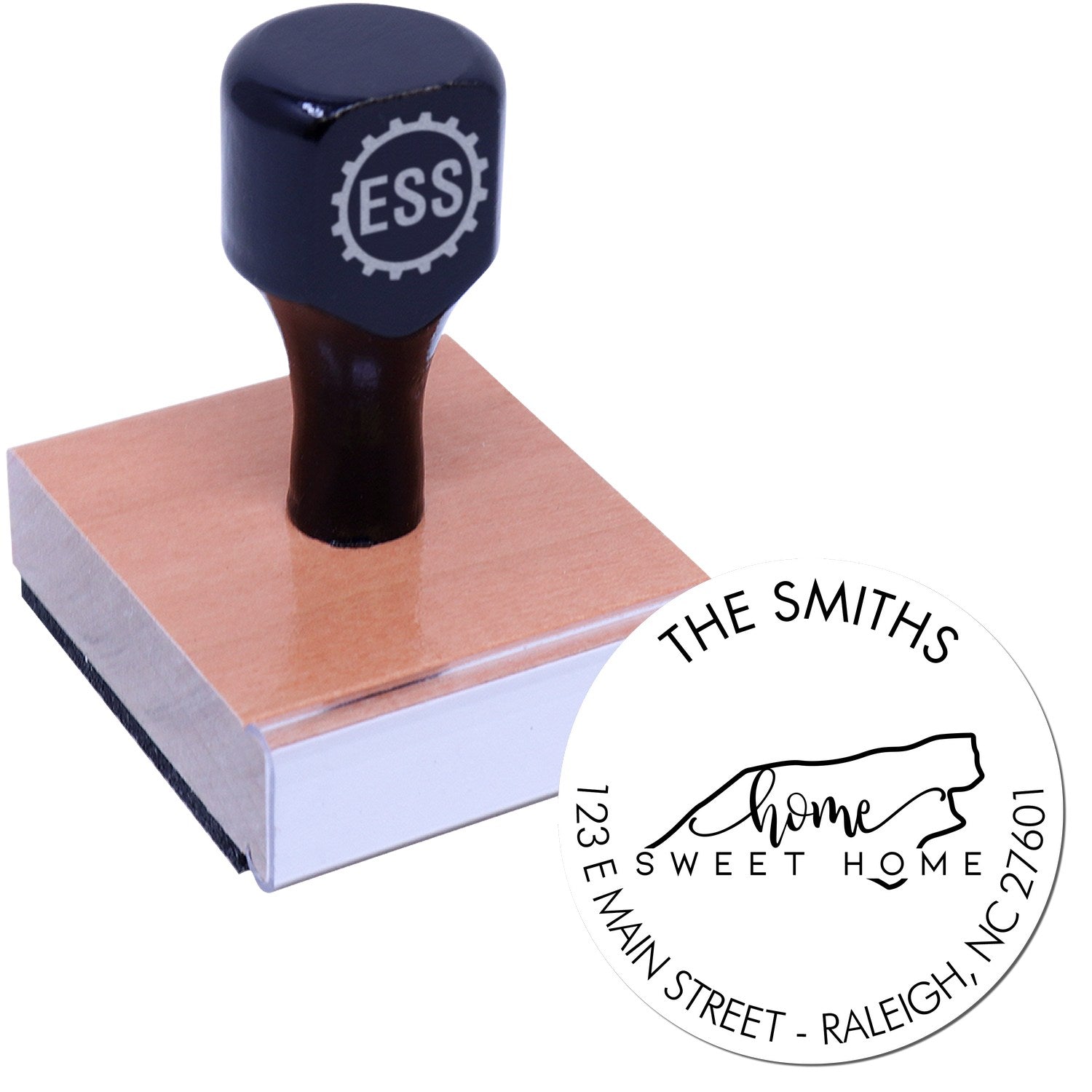 Wooden Handle Round Home Sweet Home for North Carolina Customizable New Home Address Rubber Stamp