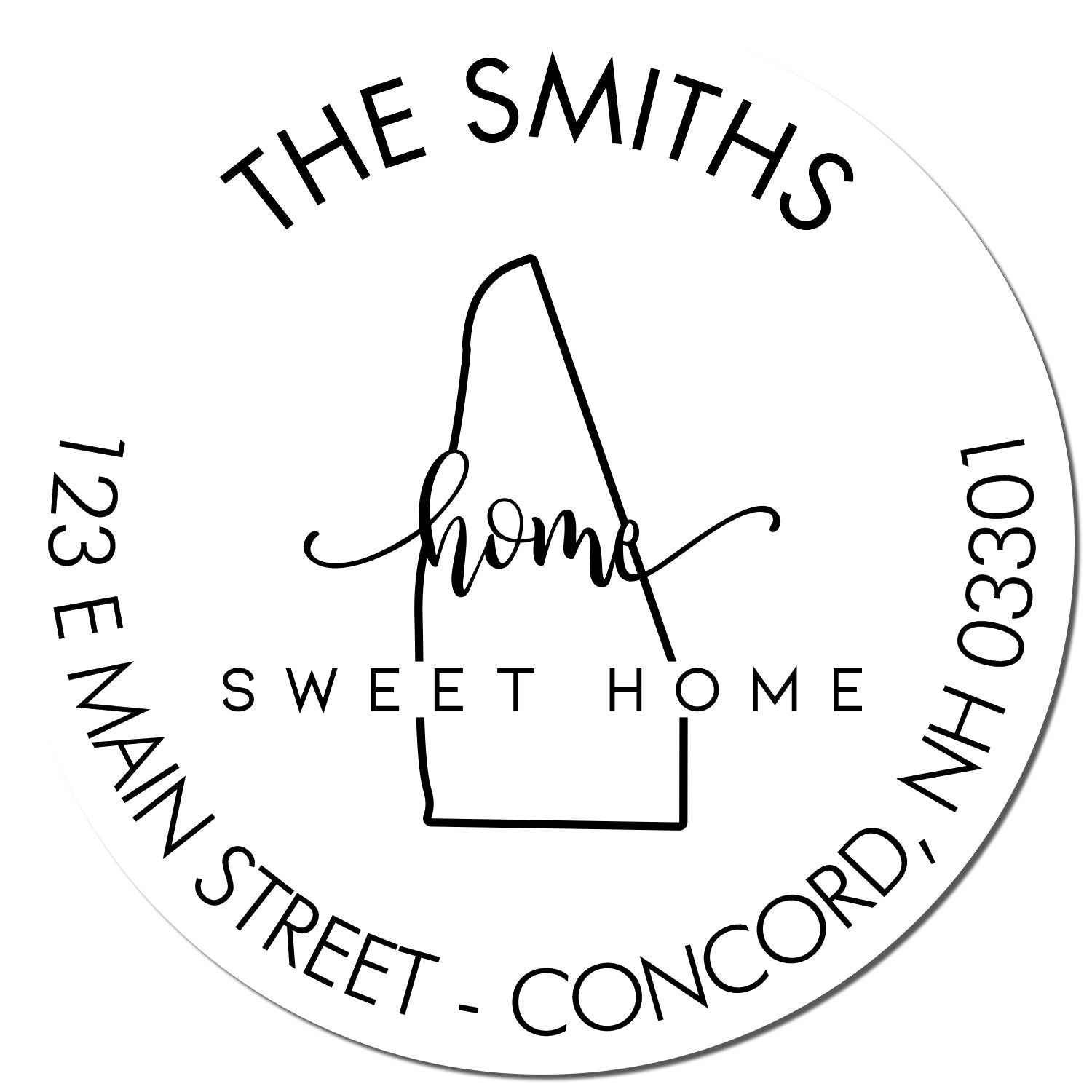 Wooden Handle Round Home Sweet Home for New Hampshire Customizable New Address Stamp