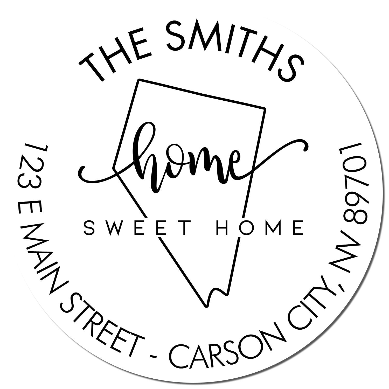 Wooden Handle Round Home Sweet Home for Nevada Customizable New Address Rubber Stamp