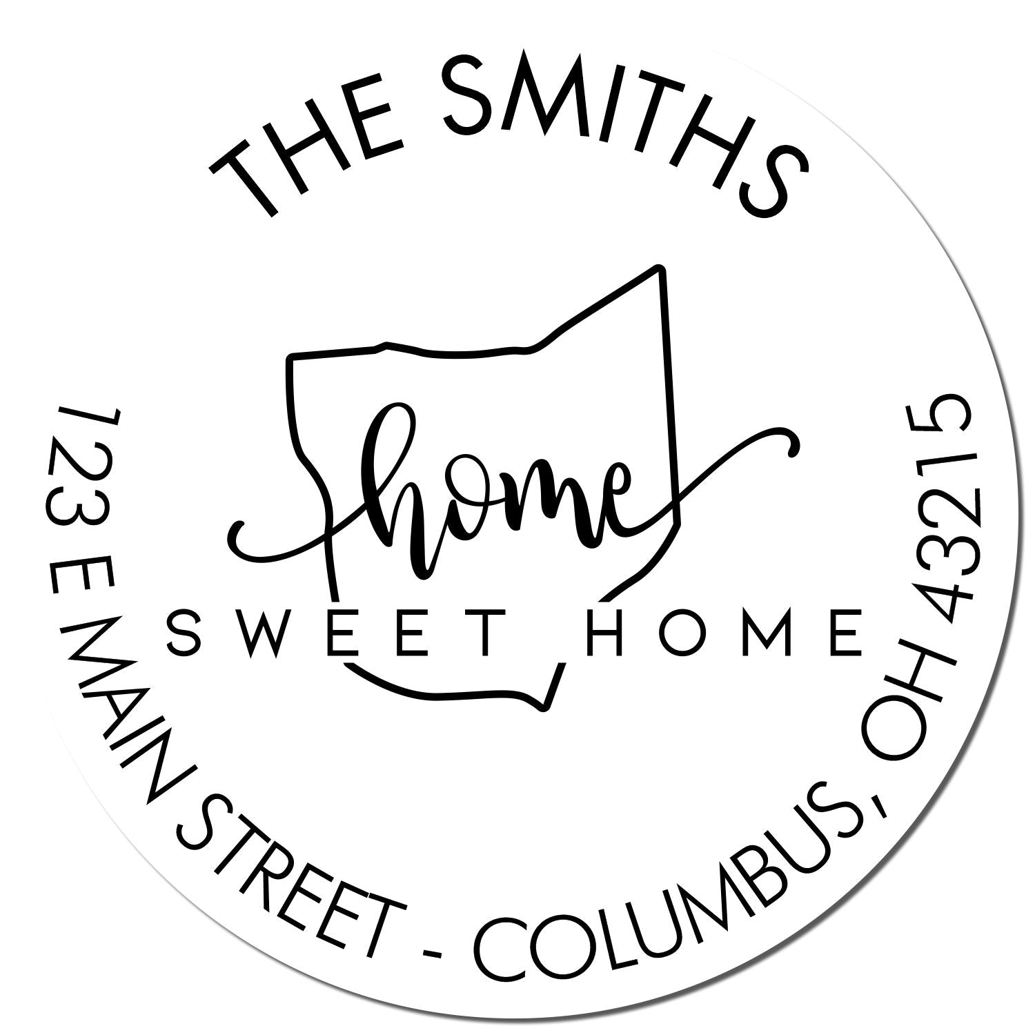 Wooden Handle Round Home Sweet Home for Ohio Customizable Return Address Stamp