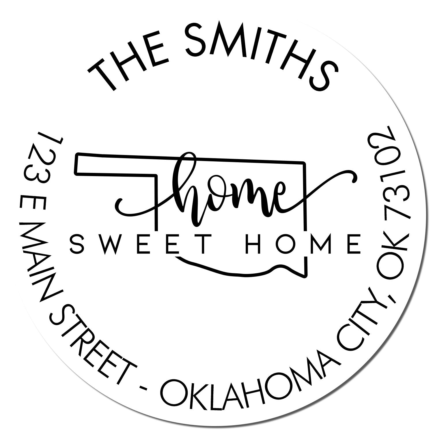 Wooden Handle Round Home Sweet Home for Oklahoma Customizable Return Address Rubber Stamp