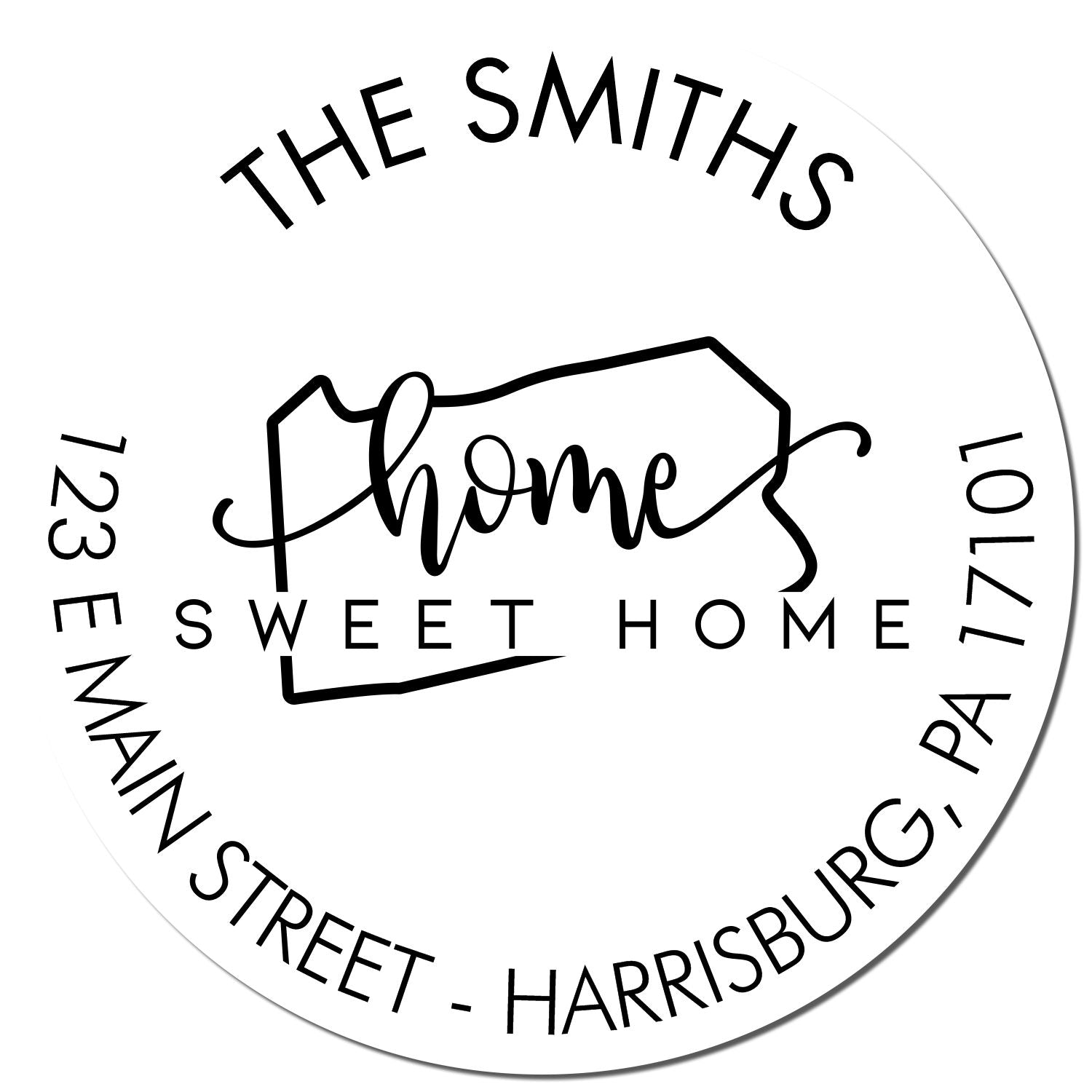 Wooden Handle Round Home Sweet Home for Pennsylvania Customized Address Label Stamp