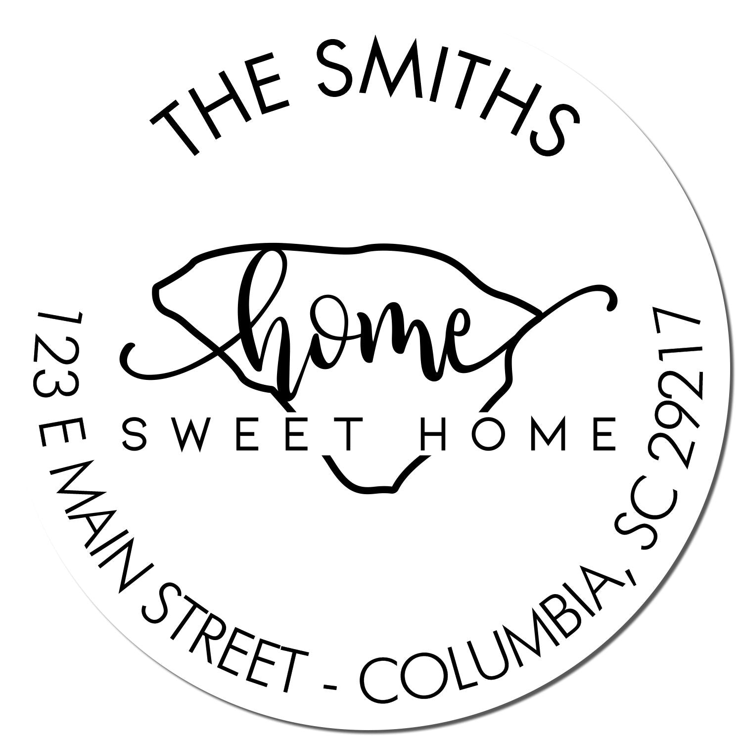 Wooden Handle Round Home Sweet Home for South Carolina Customized Address Return Rubber Stamp