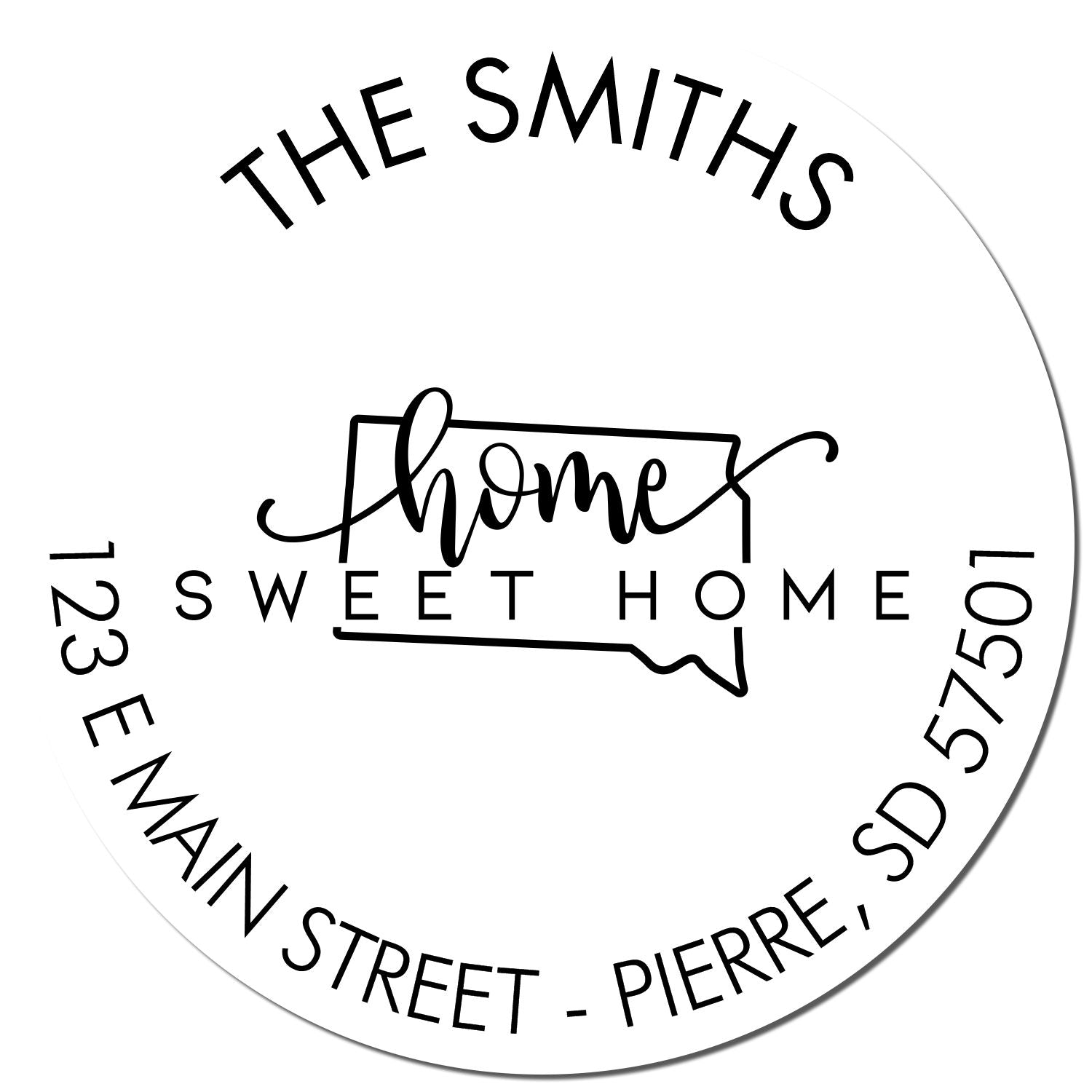 Wooden Handle Round Home Sweet Home for South Dakota Customized Address Return Stamp