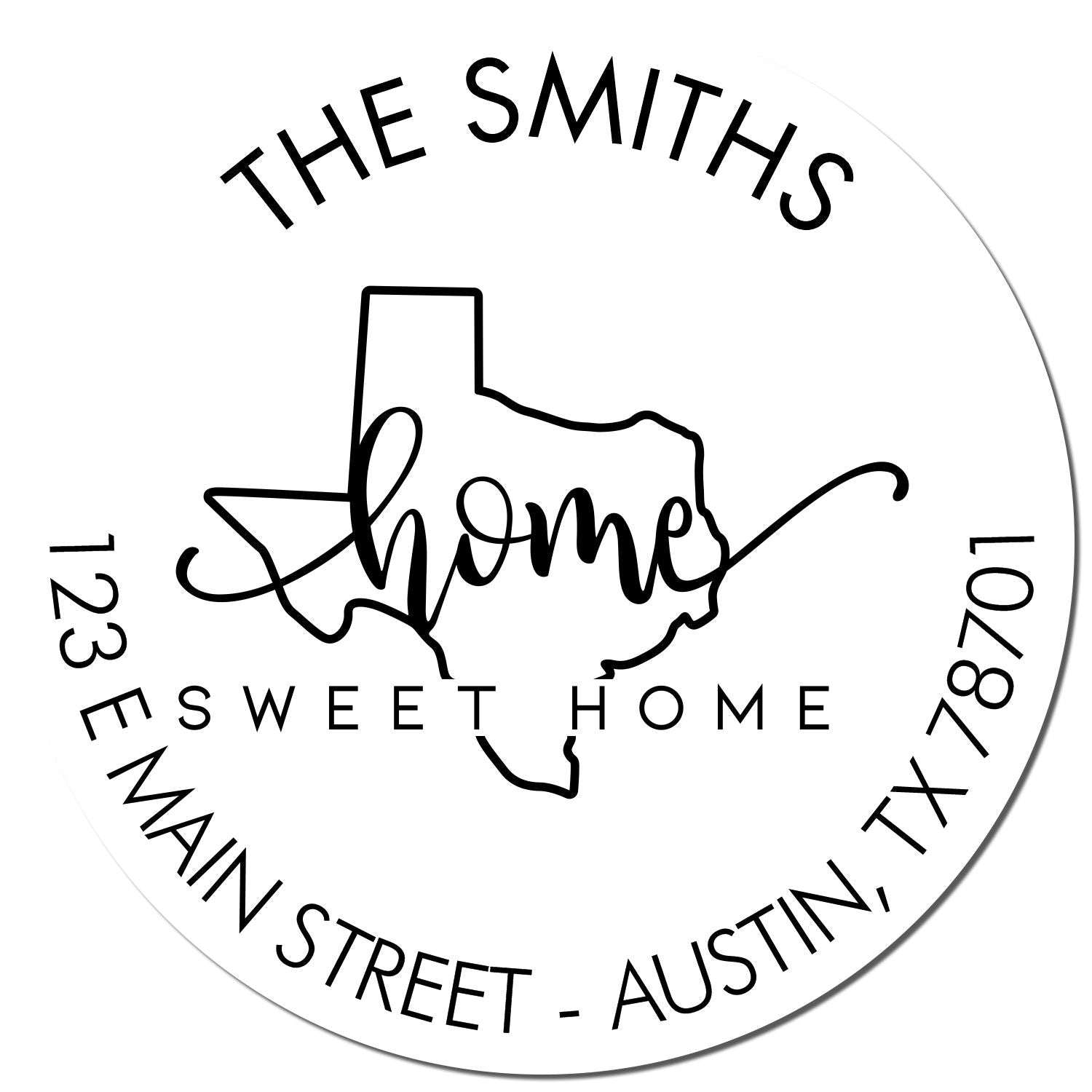 Wooden Handle Round Home Sweet Home for Texas Customized Address Rubber Stamp