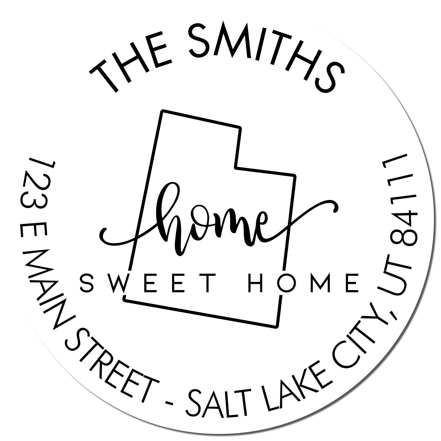 Wooden Handle Round Home Sweet Home for Utah Customized Address Stamp