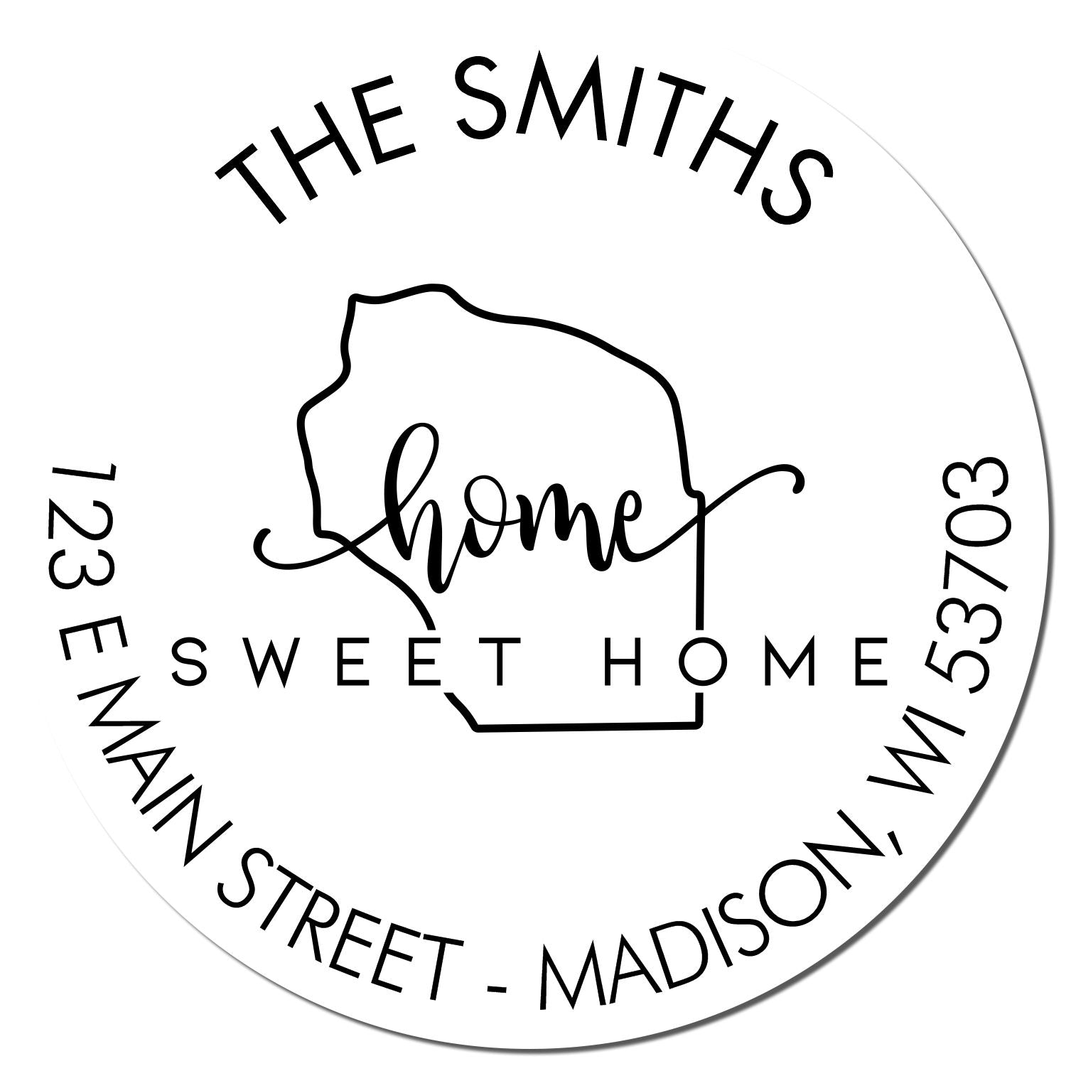 Self-Inking Round Home Sweet Home for Wisconsin Customizable Mail Stamper