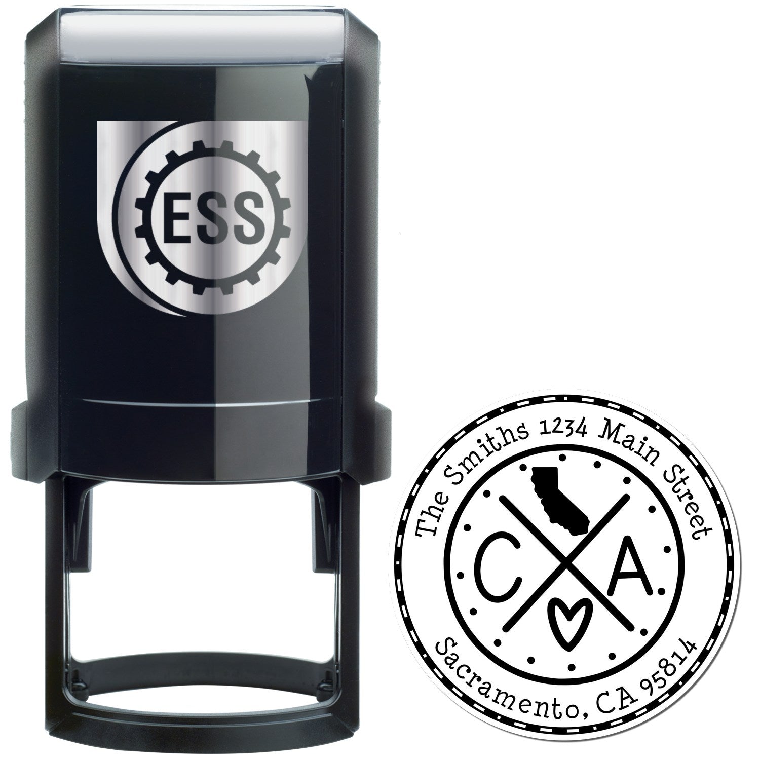 Self-Inking Round California State Cross Customizable Name and Address Rubber Stamp