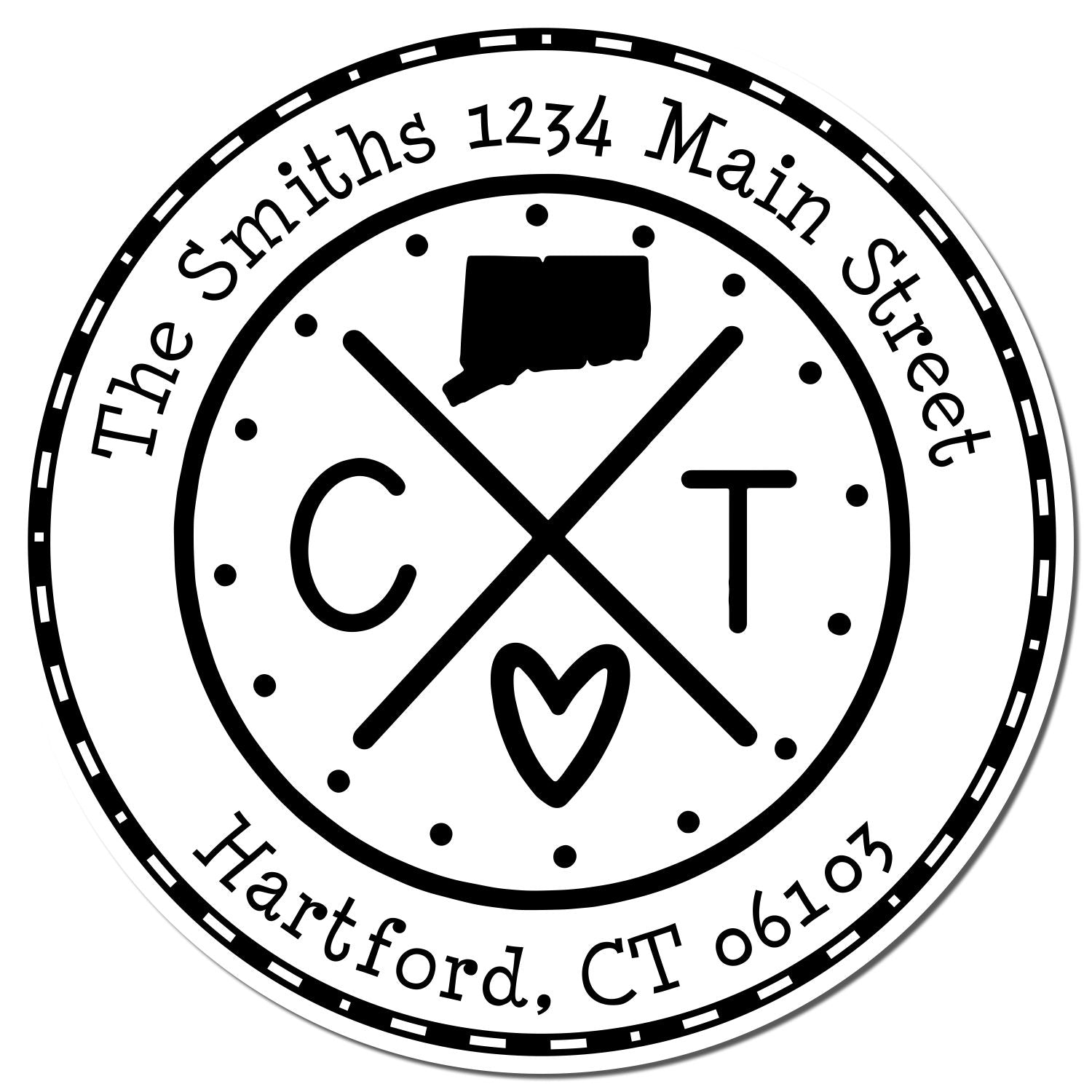 Self-Inking Round Connecticut State Cross Customizable Name and Address Stamper