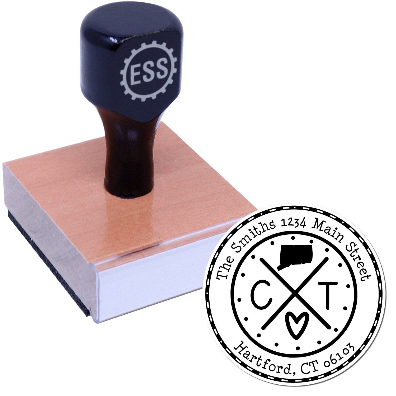 Wooden Handle Round Connecticut State Cross Customized Mailing Address Rubber Stamp