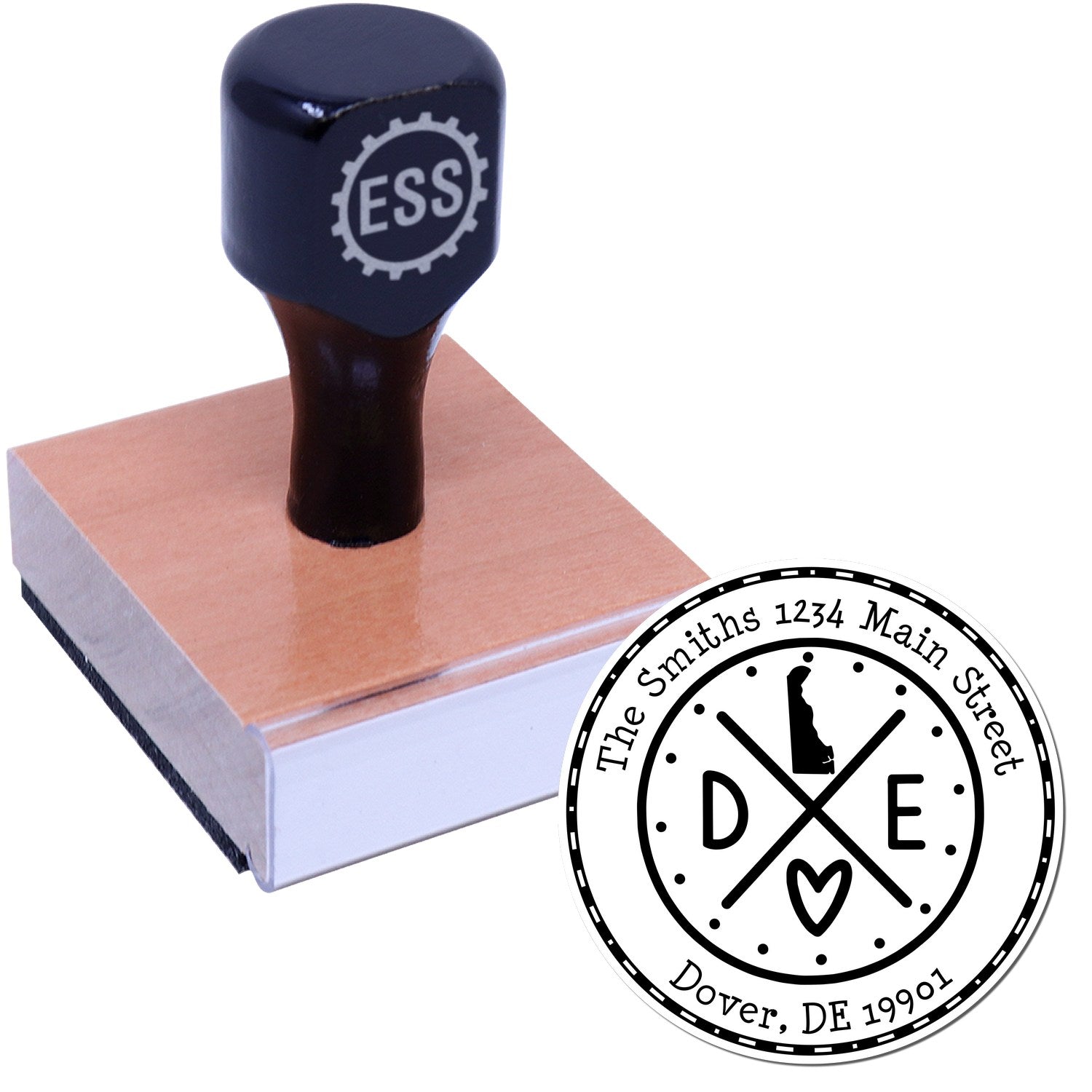 Wooden Handle Round Delaware State Cross Customized Mailing Address Stamp