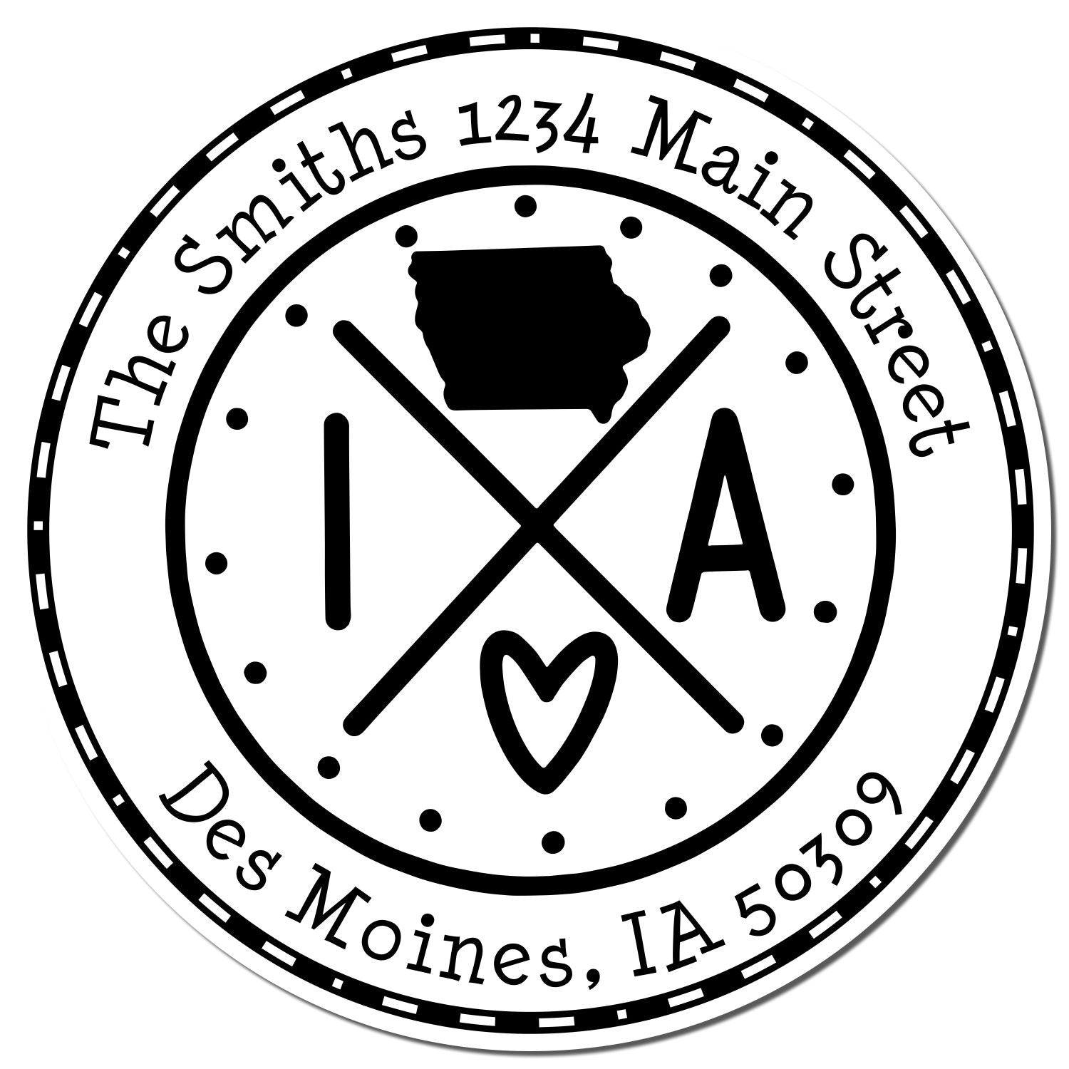 Slim Iowa State Cross Custom Home Address Pre-Inked Stamp