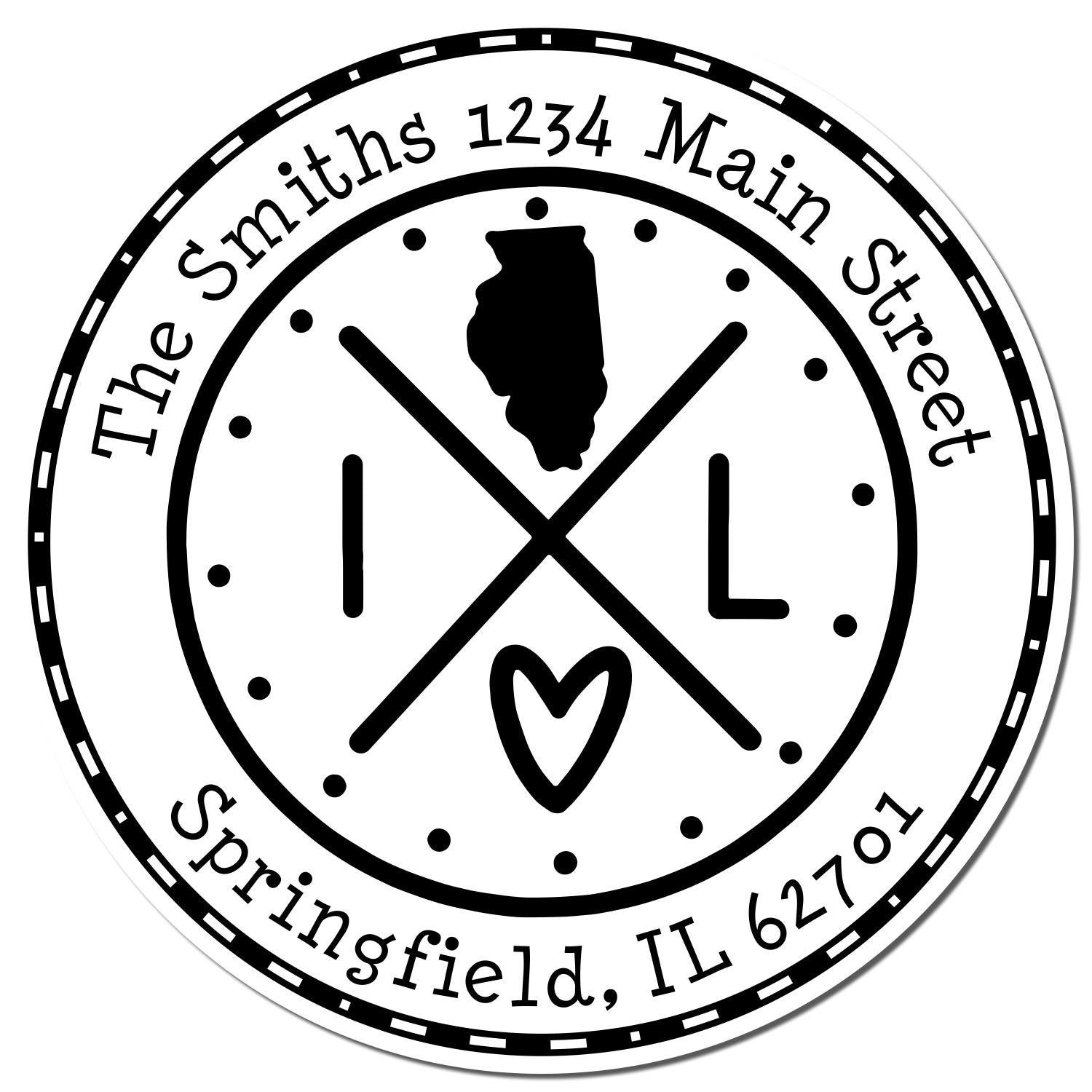 Self-Inking Round Illinois State Cross Customizable New Home Address Stamper