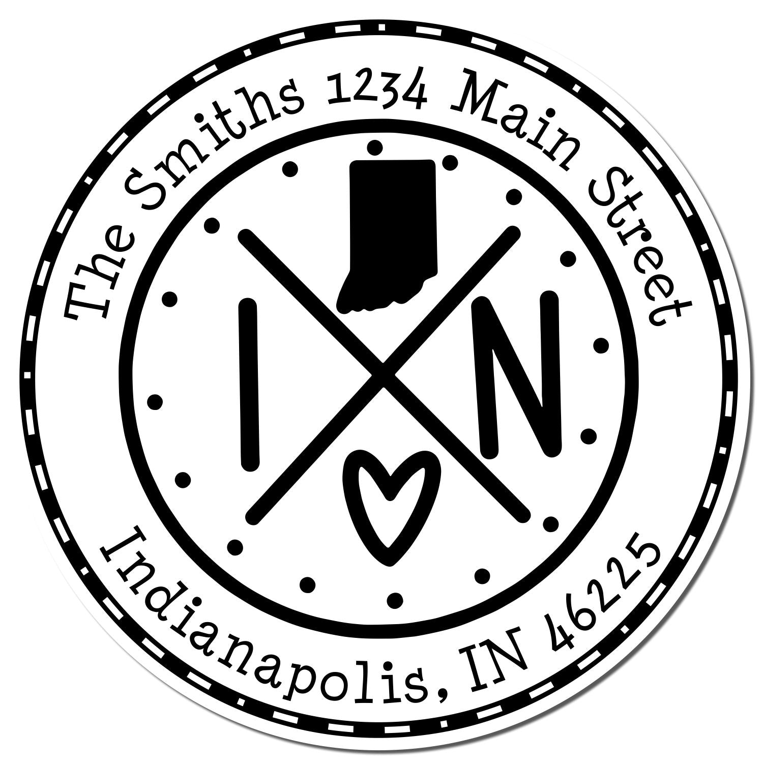 Self-Inking Round Indiana State Cross Customizable Return Address Rubber Stamp