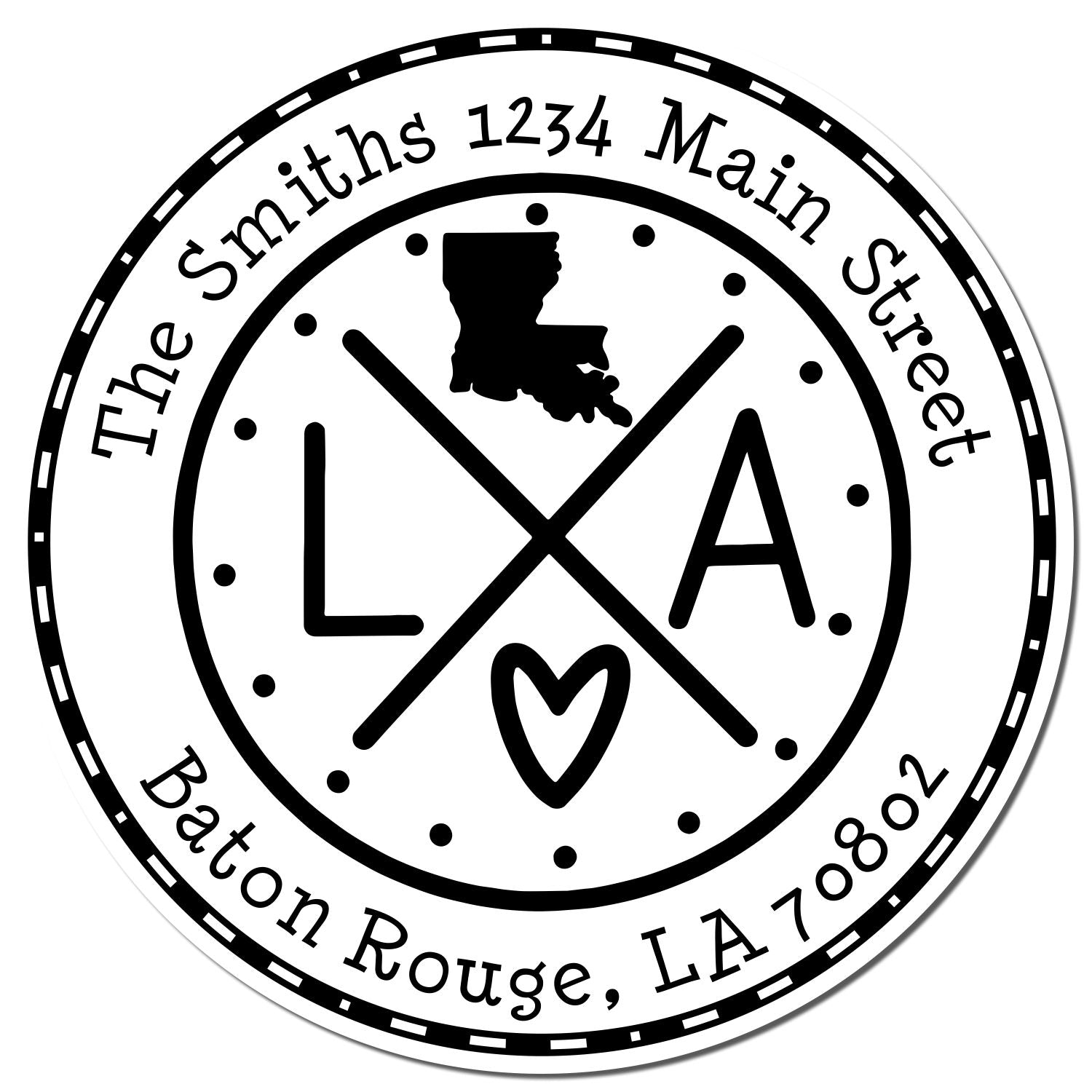 Wooden Handle Round Louisiana State Cross Customized New Address Rubber Stamp