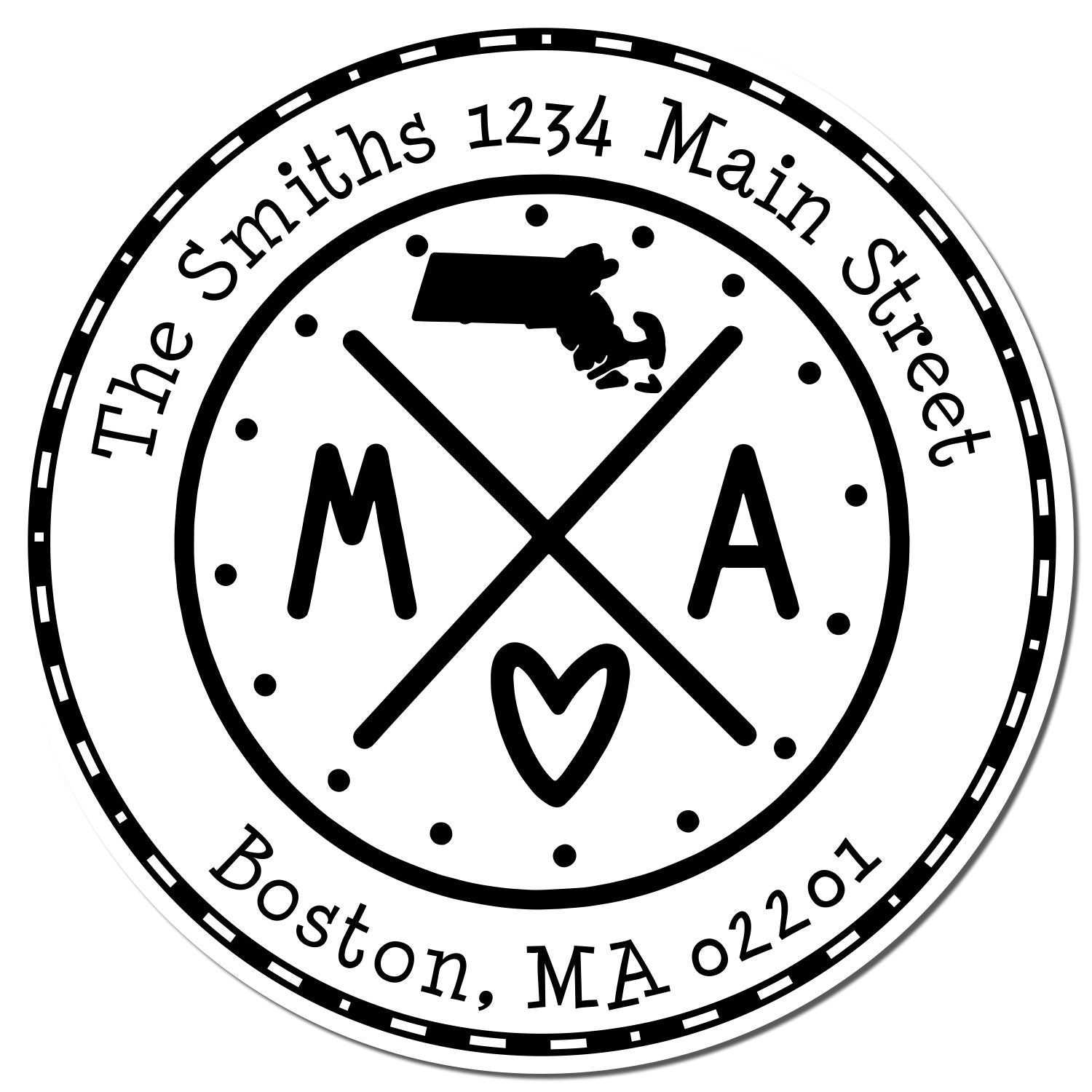 Wooden Handle Round Massachusetts State Cross Customized New Home Address Rubber Stamp