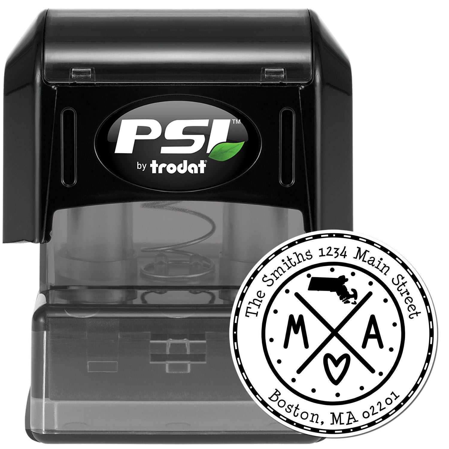 Round PSI Massachusetts State Cross Customizable Home Address Pre-Inked Stamp