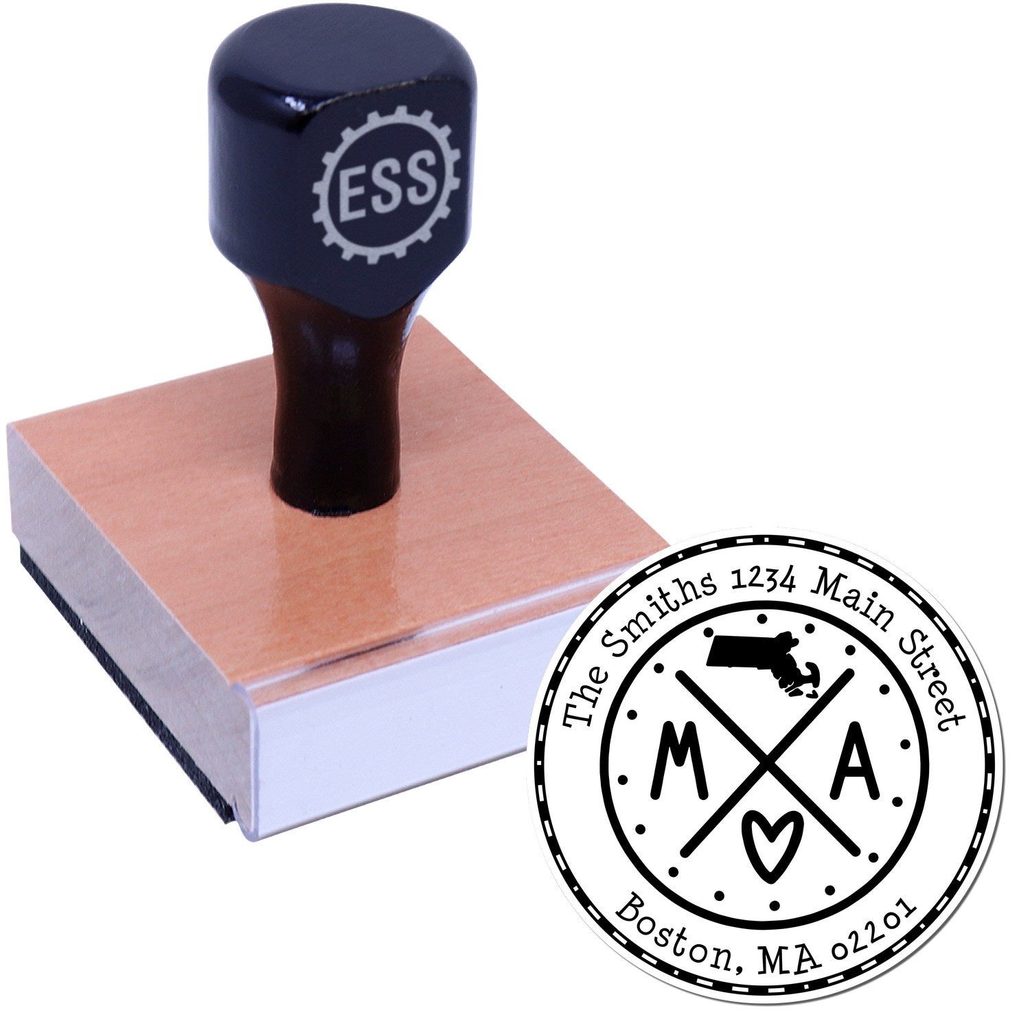 Wooden Handle Round Massachusetts State Cross Customized New Home Address Rubber Stamp