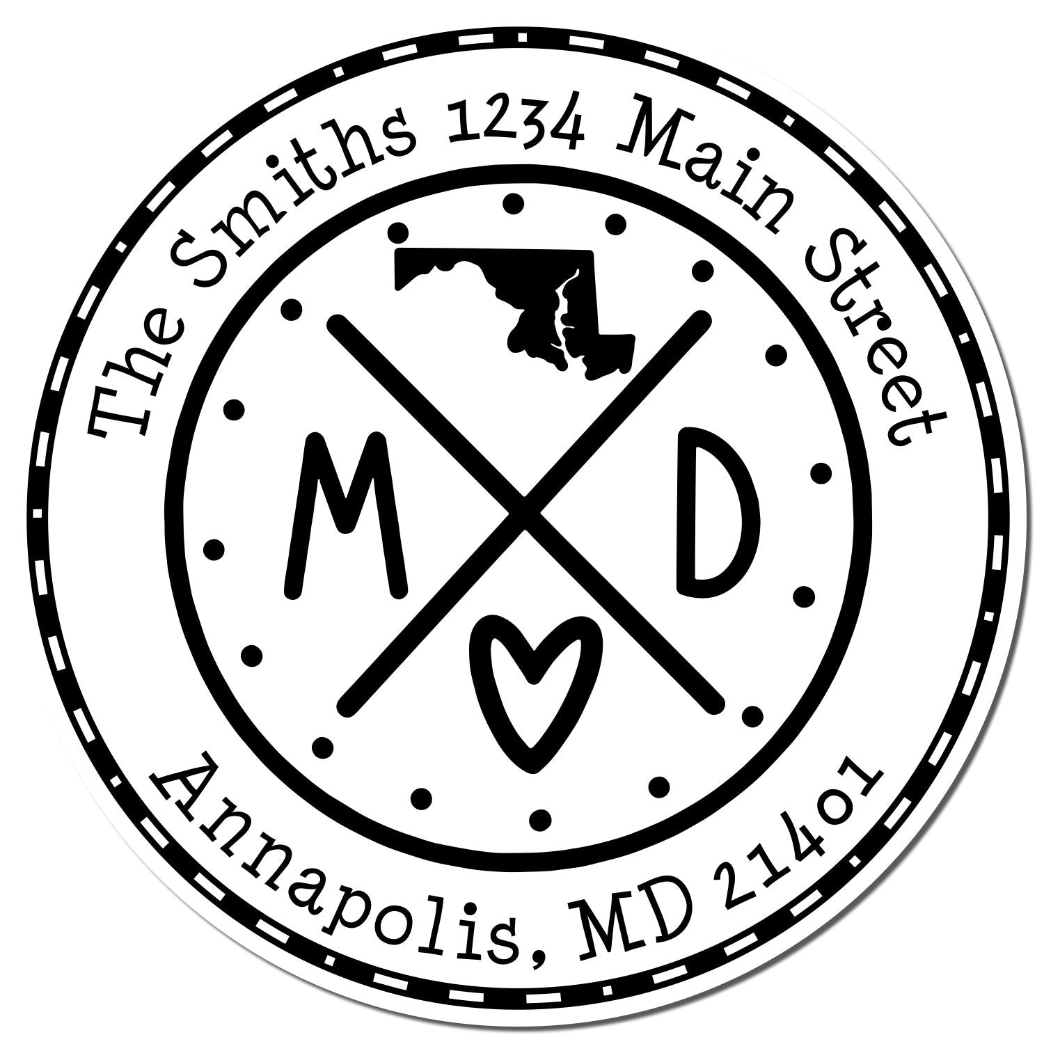 Wooden Handle Round Maryland State Cross Customized New Home Address Stamp