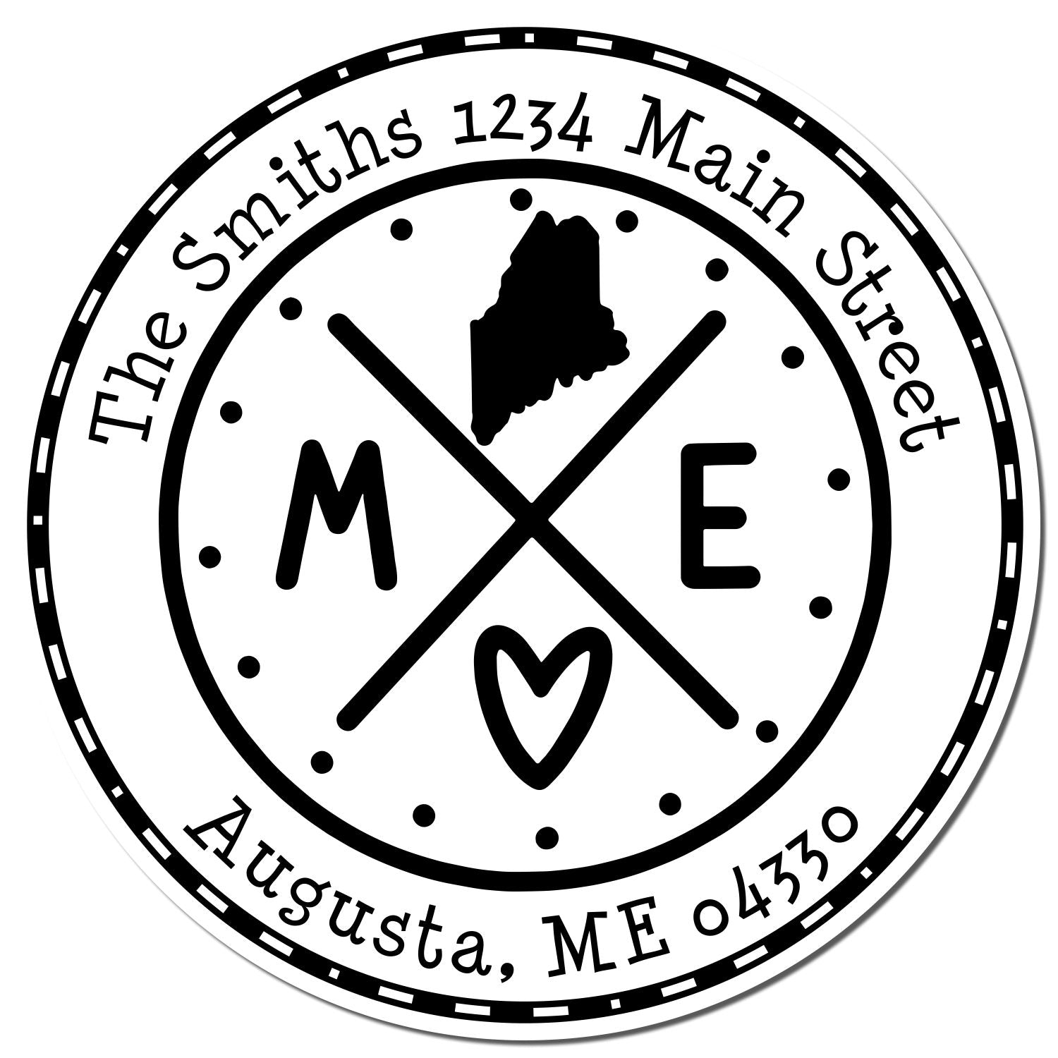 Wooden Handle Round Maine State Cross Customized New Home Address Rubber Stamp