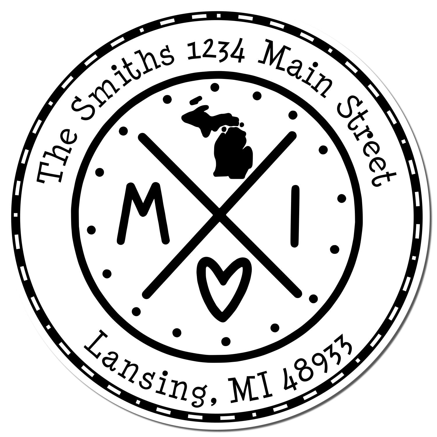 Self-Inking Round Michigan State Cross Customized Address Return Stamper