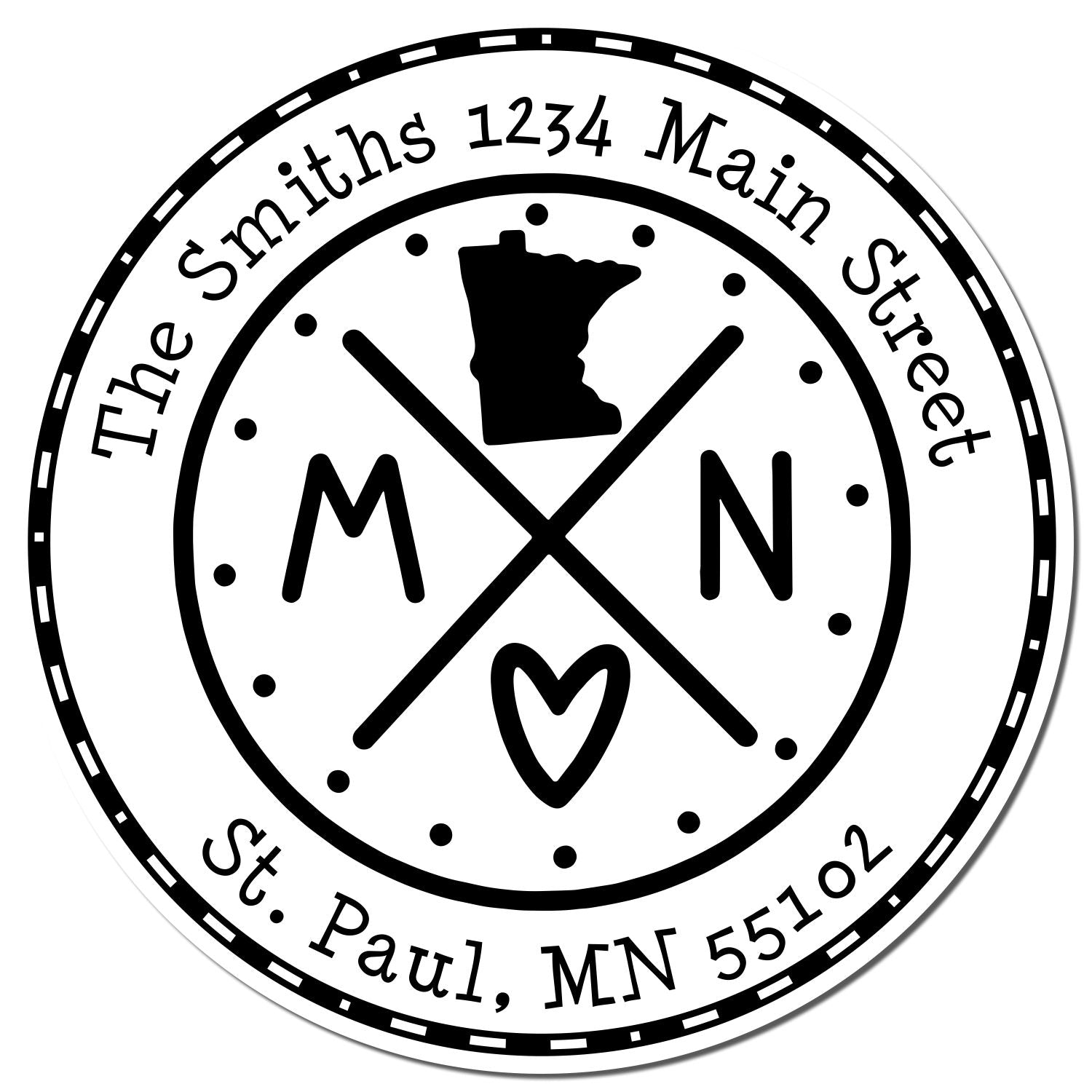 Wooden Handle Round Minnesota State Cross Customized Return Address Stamp