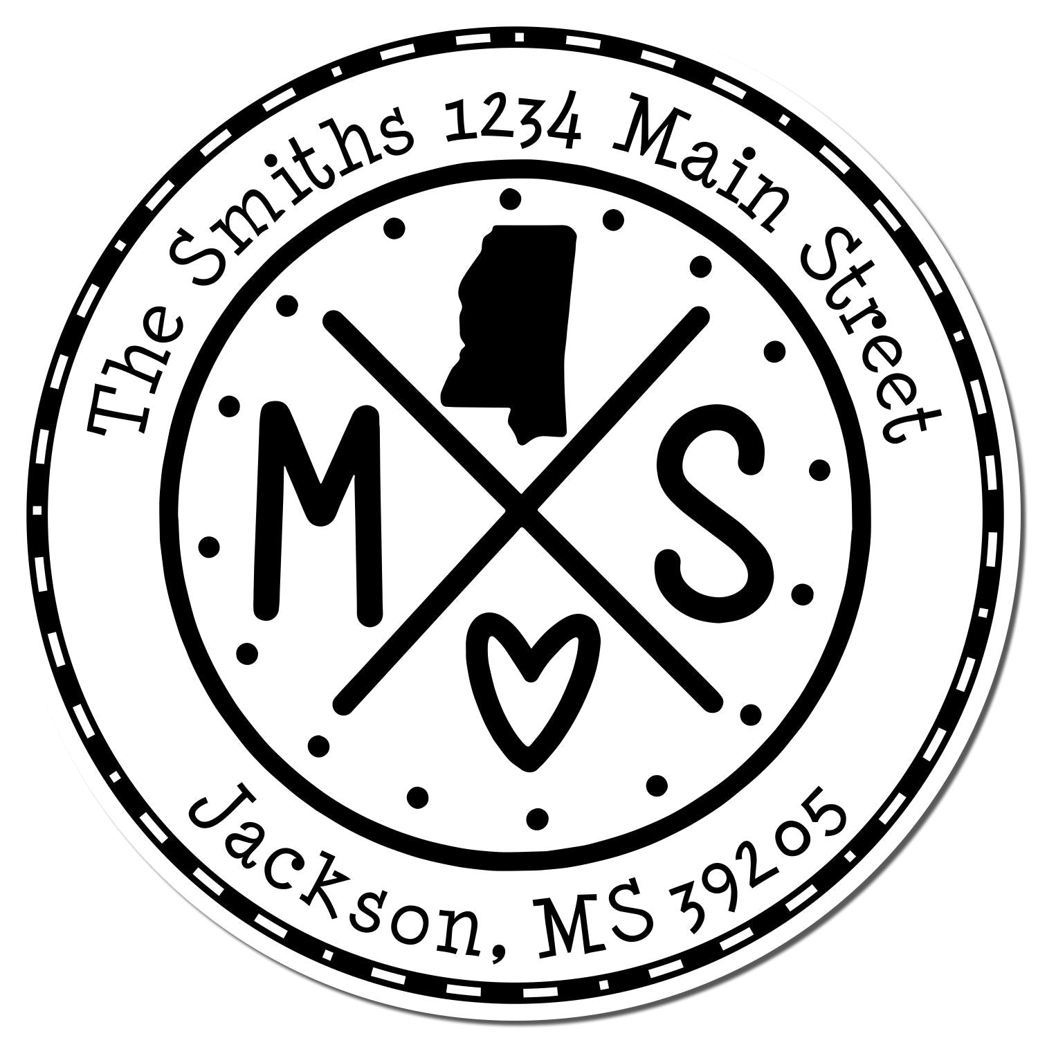 Self-Inking Round Mississippi State Cross Customized Address Stamp