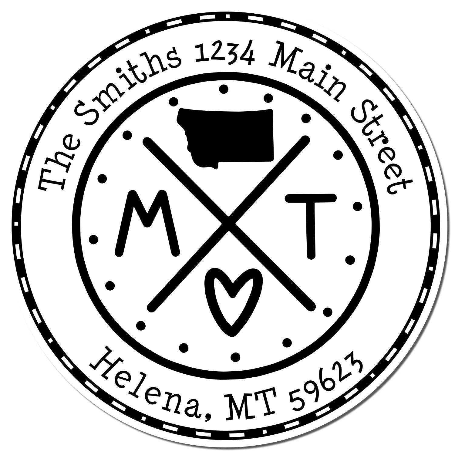 Wooden Handle Round Montana State Cross Custom-Made Address Label Stamp