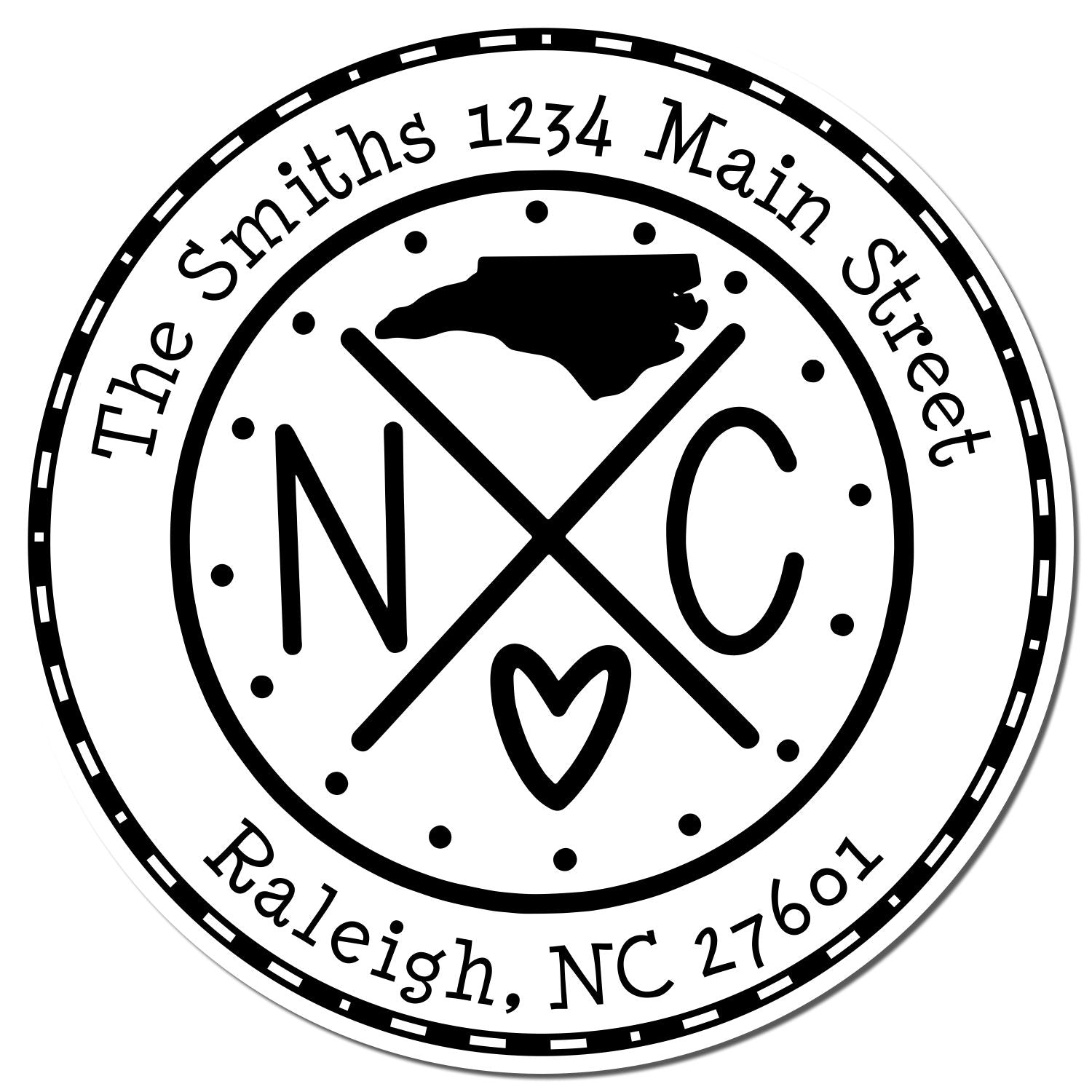 Wooden Handle Round North Carolina State Cross Custom-Made Address Rubber Stamp