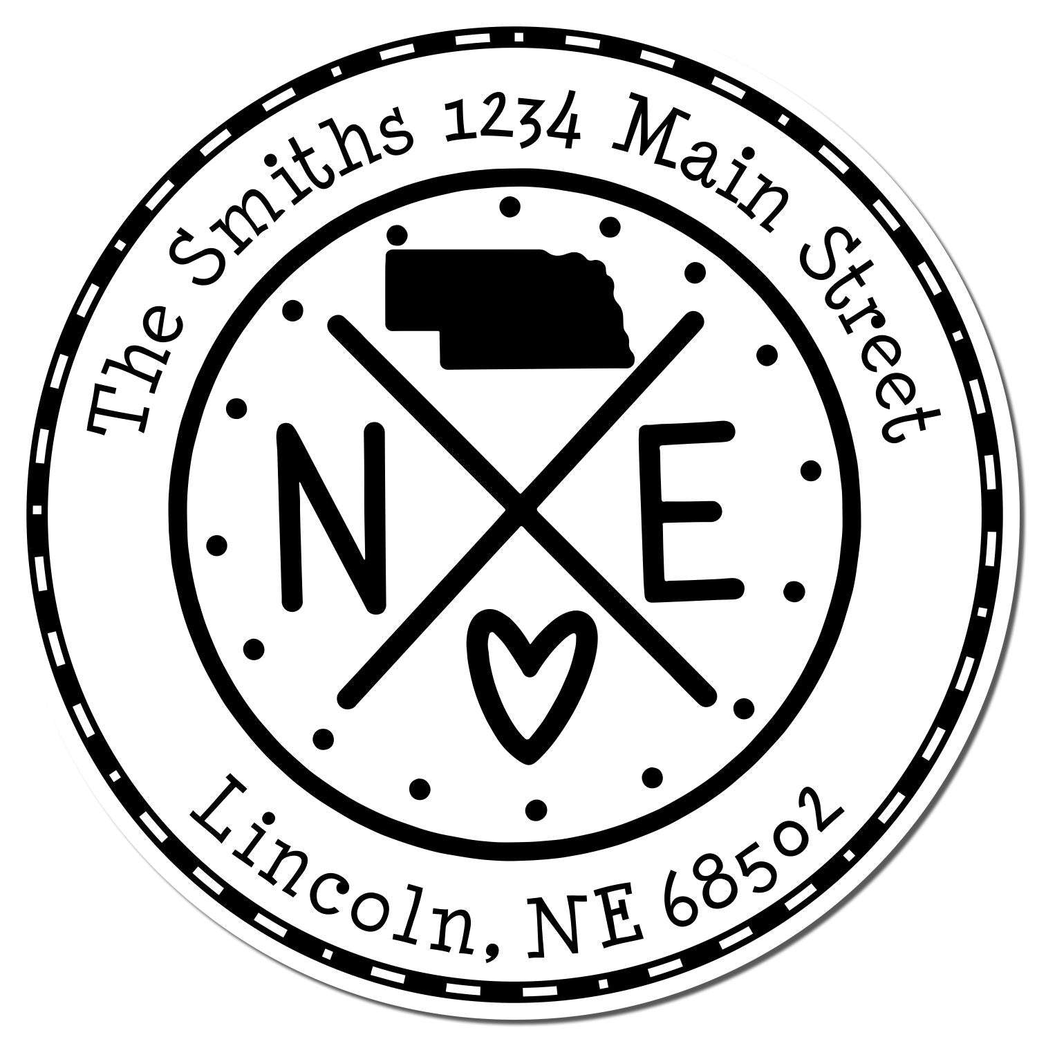 Round PSI Nebraska State Cross Customizable Mail Pre-Inked Stamp