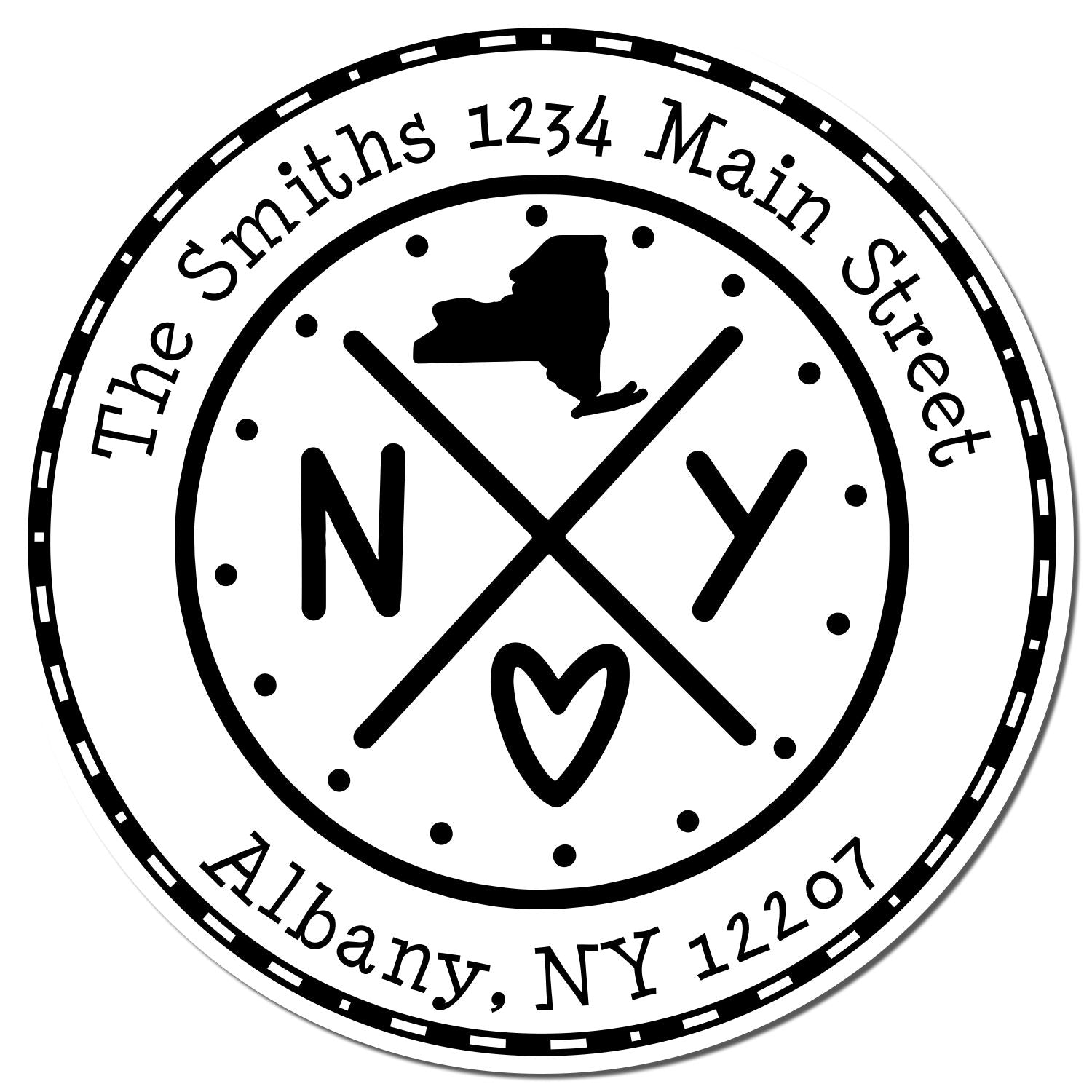 Round PSI New York State Cross Customizable Mailing Address Stamper