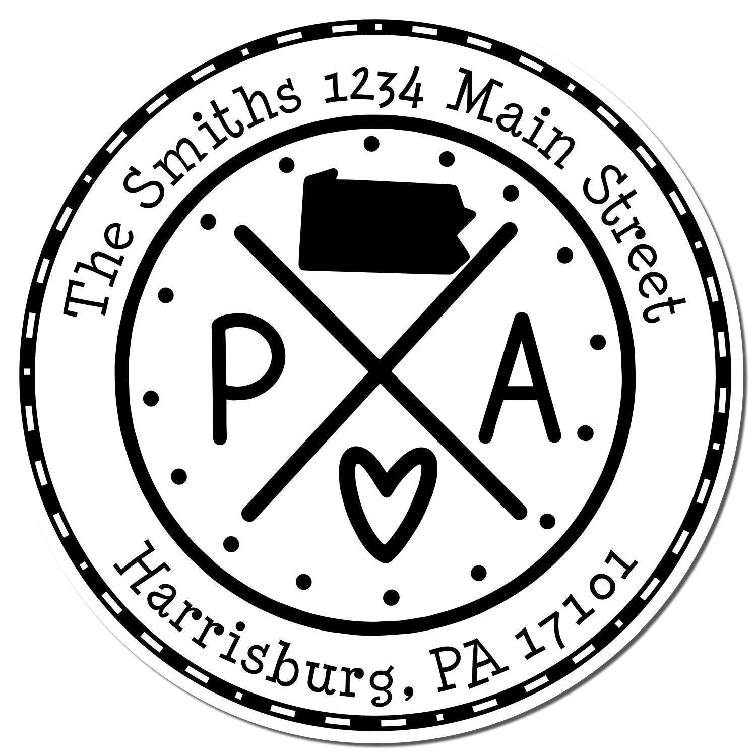 Round PSI Pennsylvania State Cross Customizable Name and Address Stamper