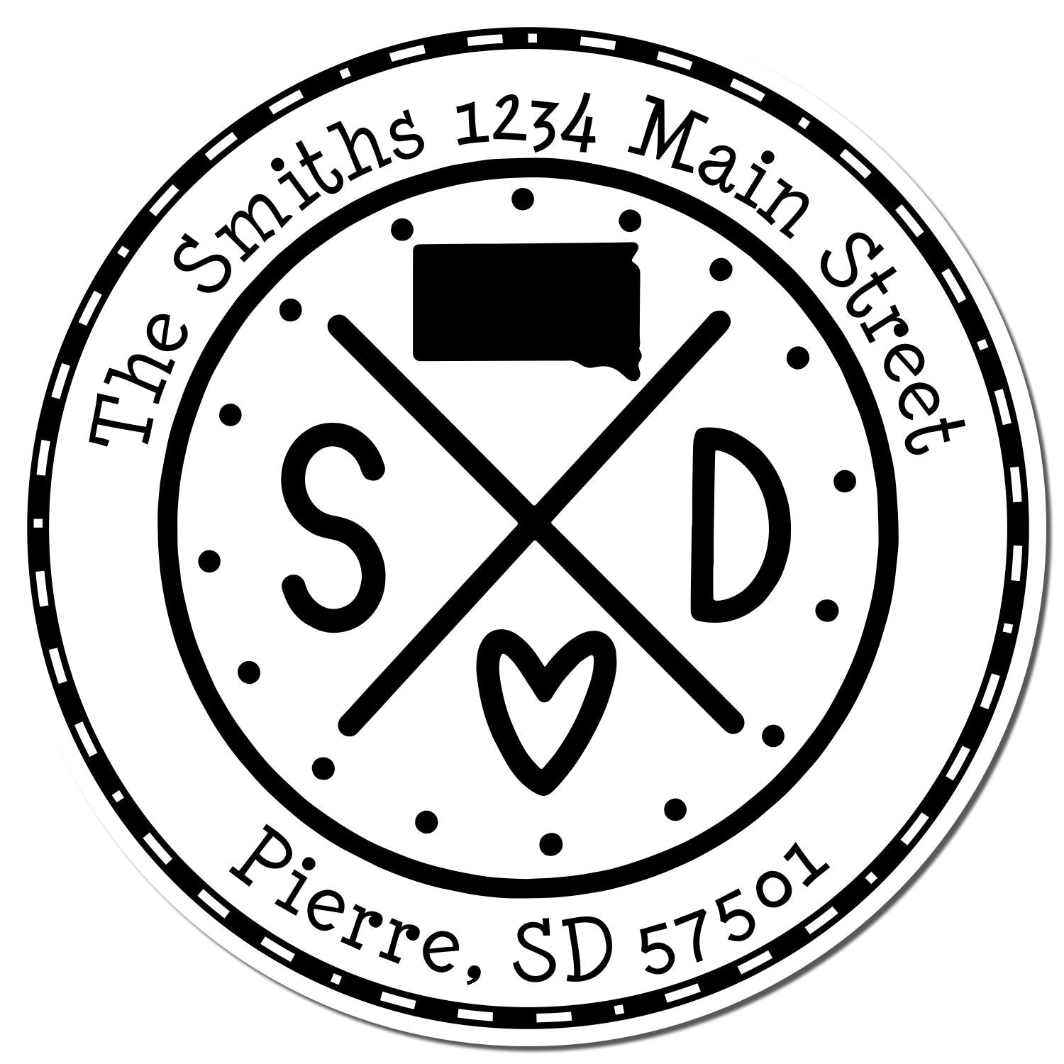 Wooden Handle Round South Dakota State Cross Custom-Made Mail Address Stamp