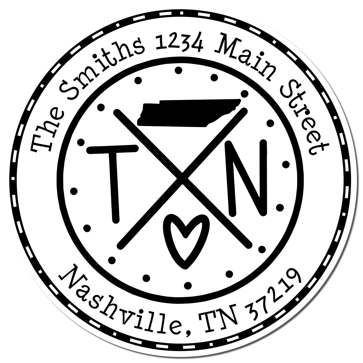 Wooden Handle Round Tennessee State Cross Custom-Made Mail Address Rubber Stamp