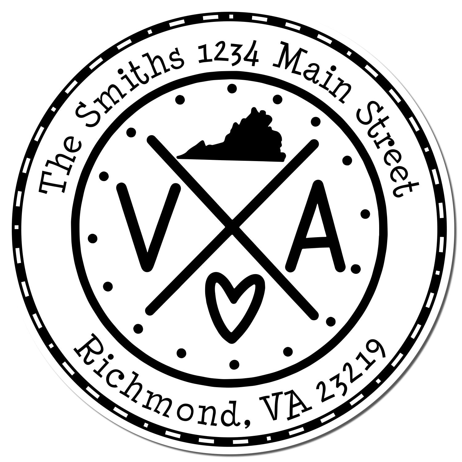 Self-Inking Round Virginia State Cross Customized Name and Address Stamper