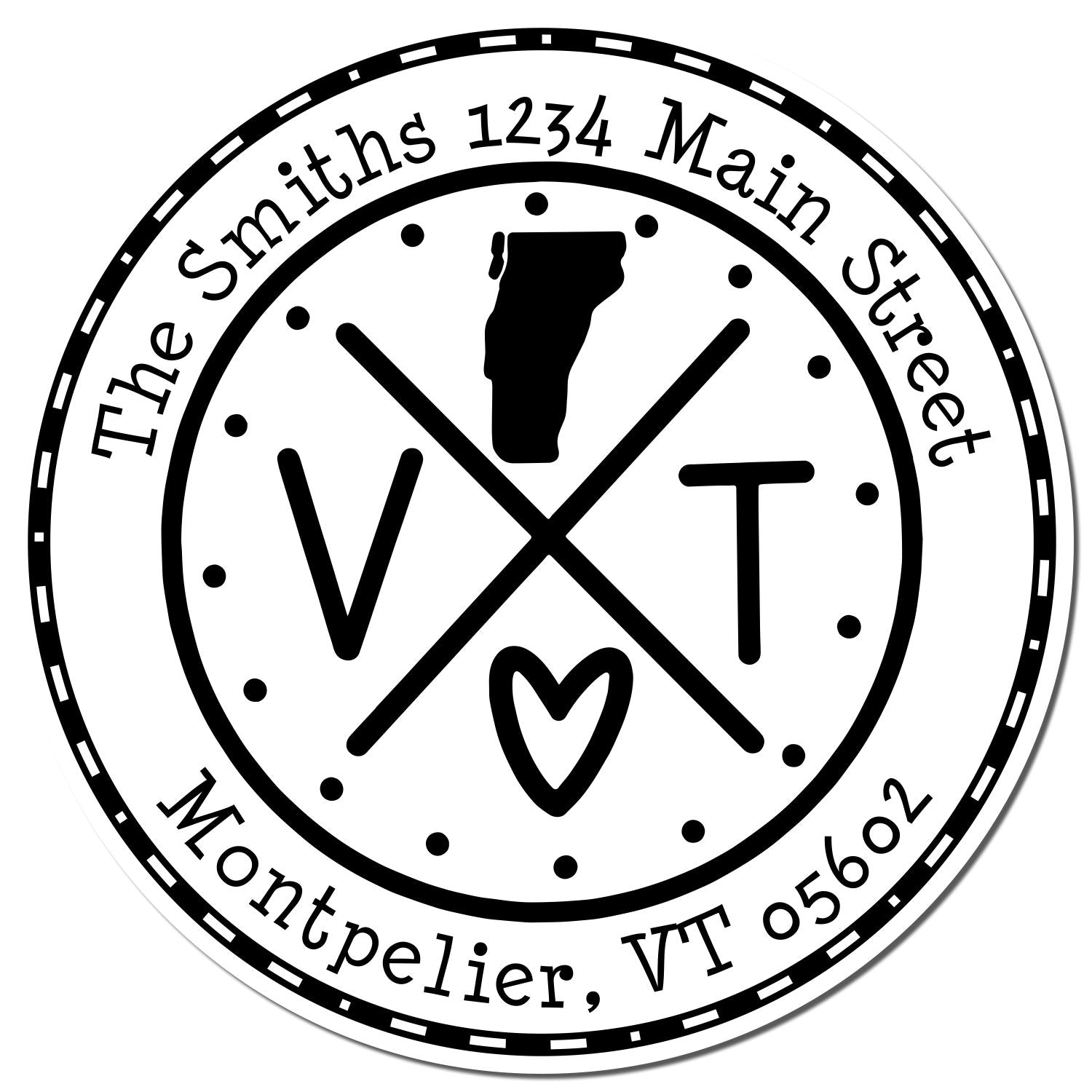 Round PSI Vermont State Cross Customizable Return Address Pre-Inked Stamp