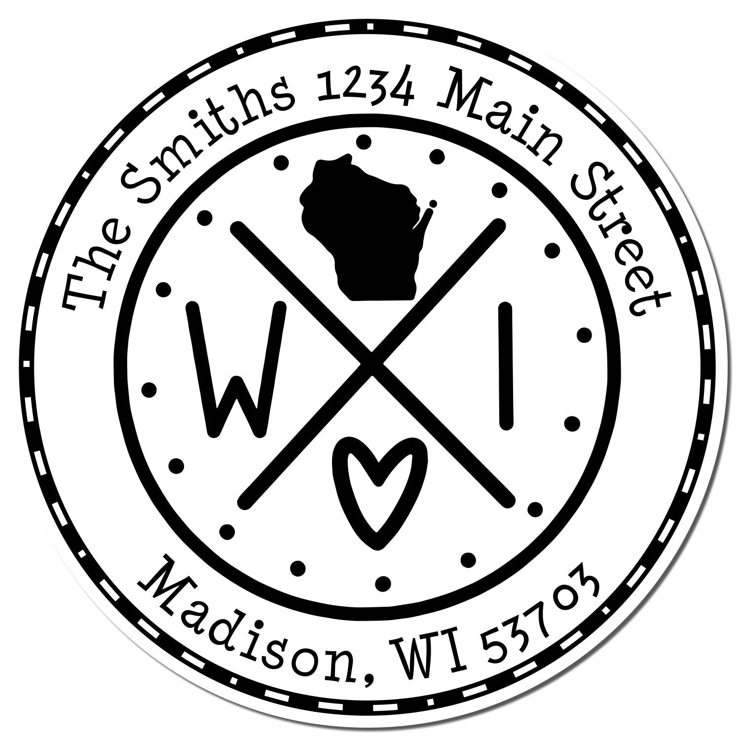 Round PSI Wisconsin State Cross Customized Address Label Stamp