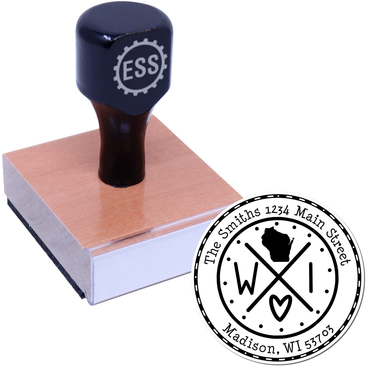 Wooden Handle Round Wisconsin State Cross Custom-Made Mailing Rubber Stamp