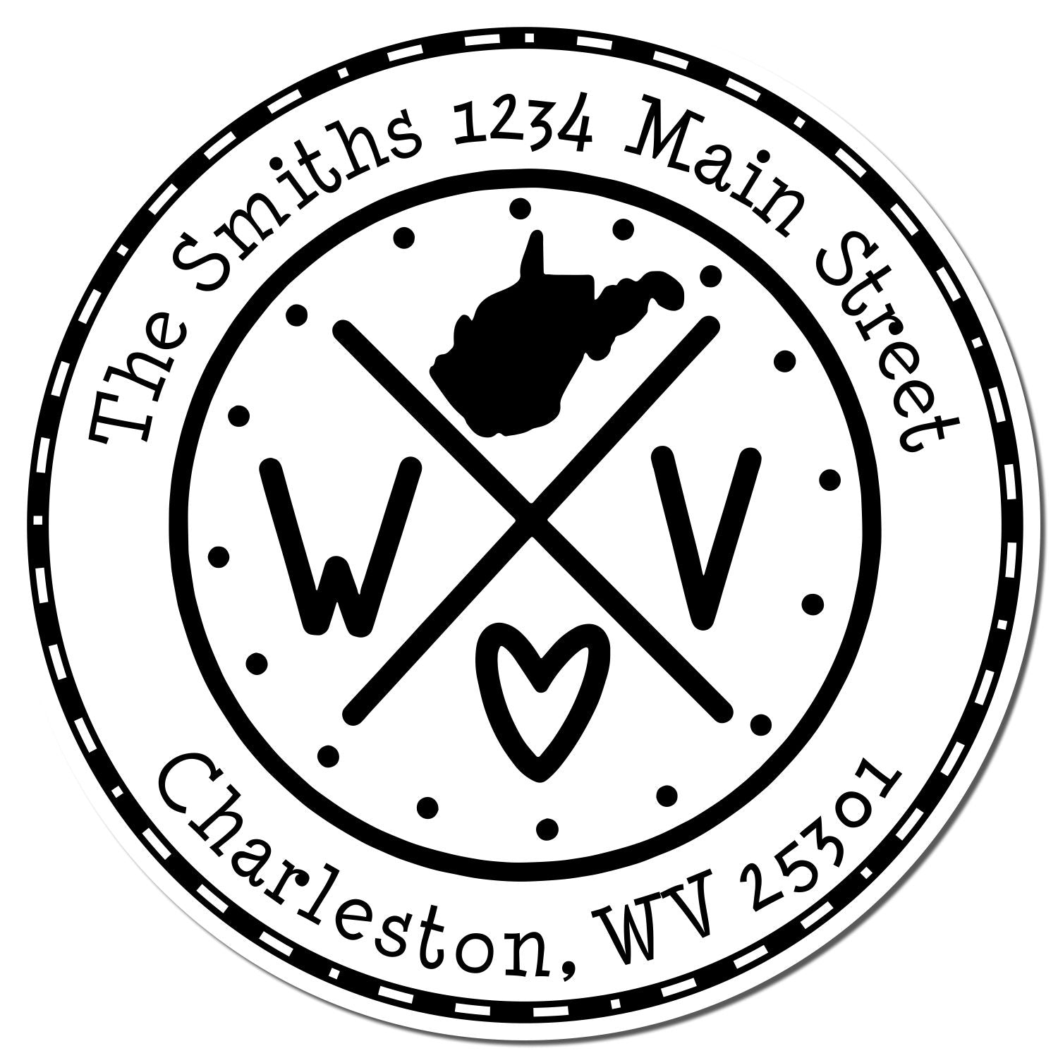 Wooden Handle Round West Virginia State Cross Custom-Made Mailing Address Rubber Stamp