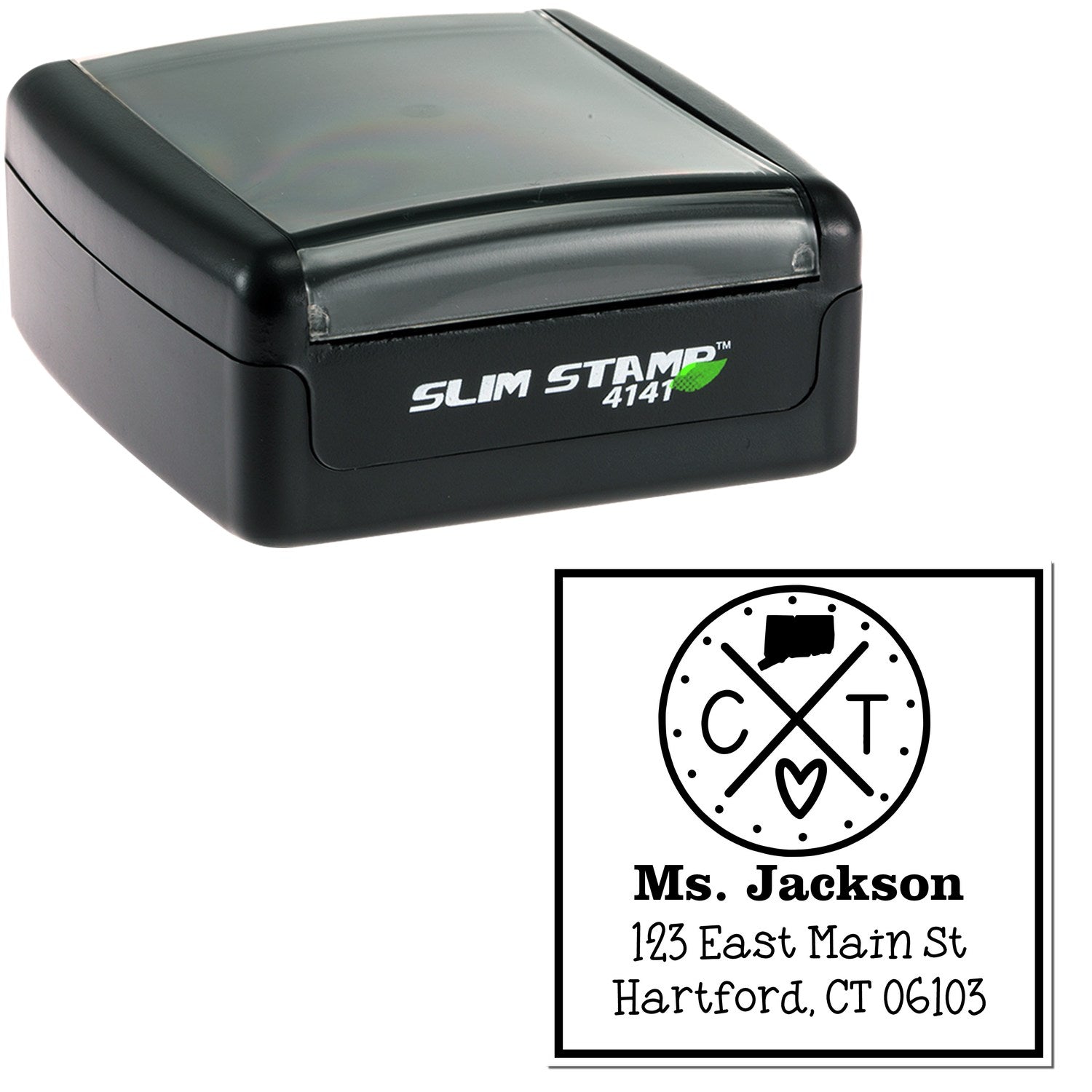 Slim Connecticut State Cross Customizable Home Address Stamp