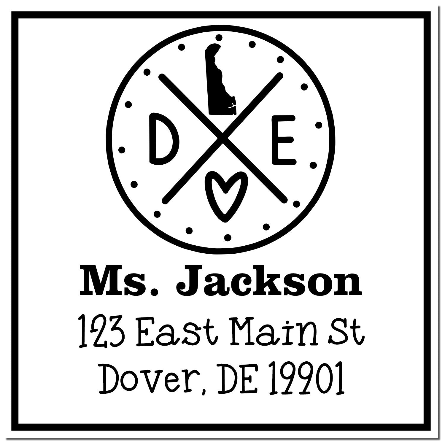 PSI Pre-Inked Delaware State Cross Customizable Name and Address Rubber Stamp