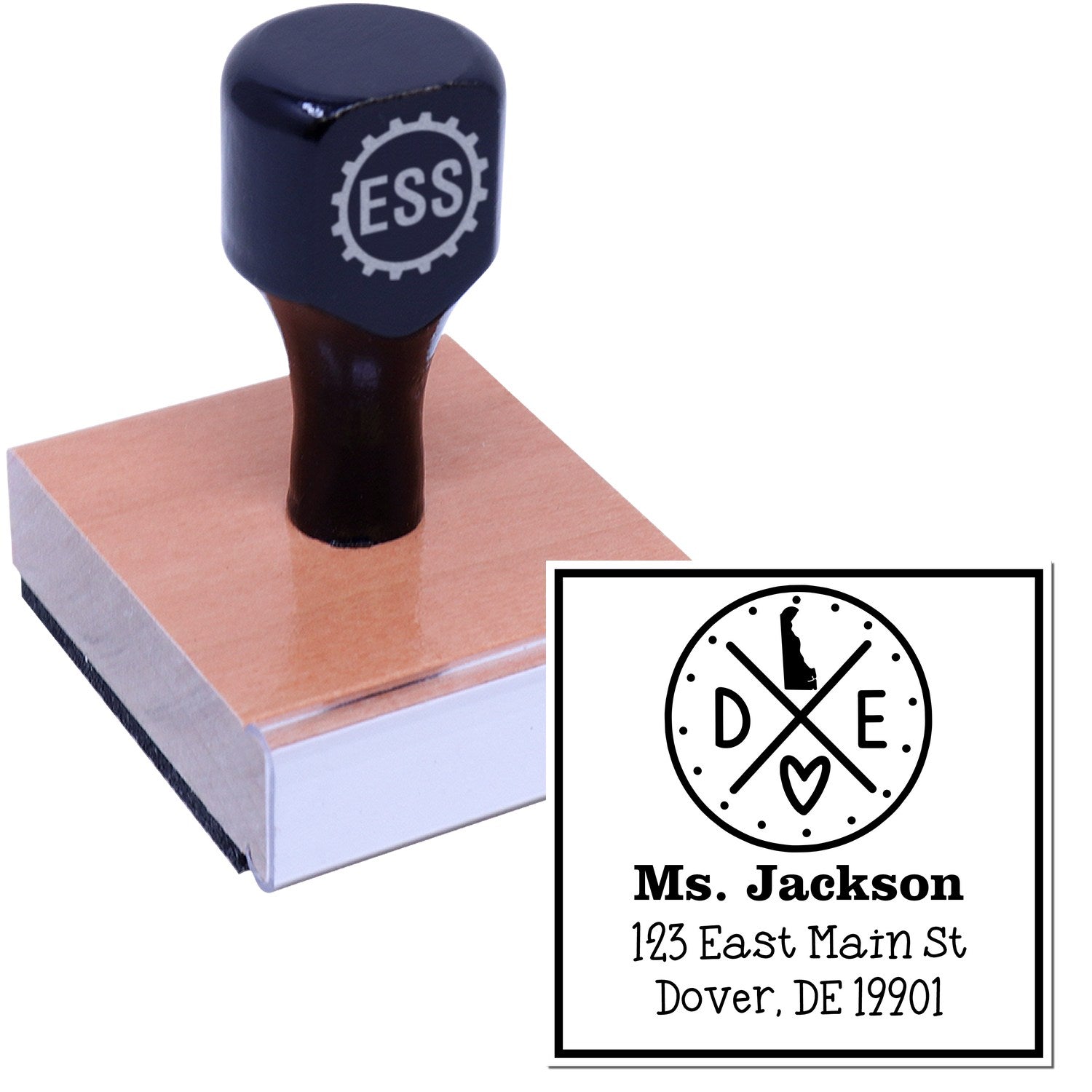 Wood Handle Delaware State Cross Customized New Address Stamper