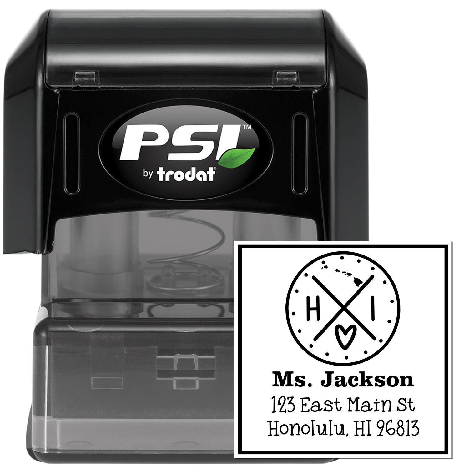 PSI Pre-Inked Hawaii State Cross Customizable Mailing Rubber Stamp