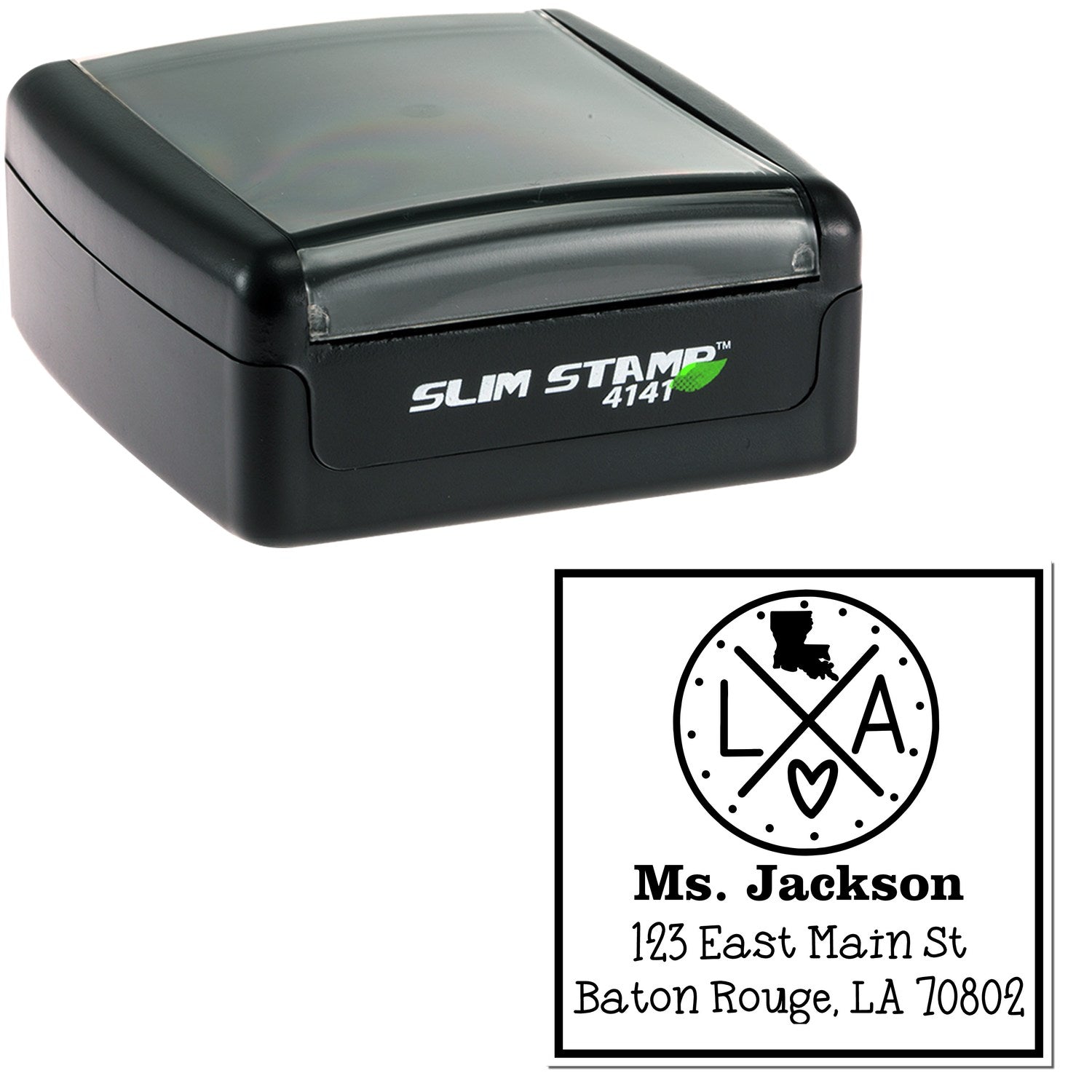 Slim Louisiana State Cross Customizable Mailing Address Pre-Inked Stamp