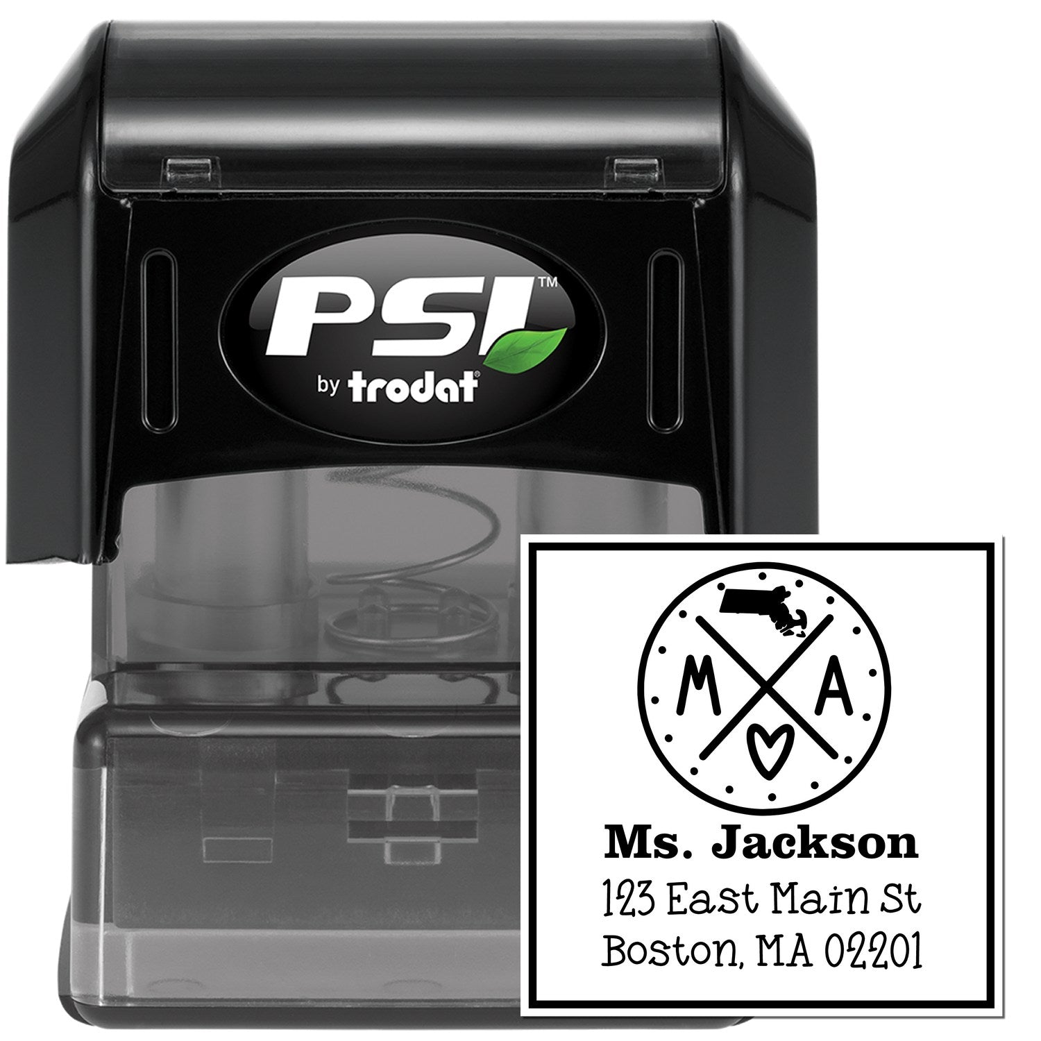 PSI Pre-Inked Massachusetts State Cross Customizable Address Return Stamp