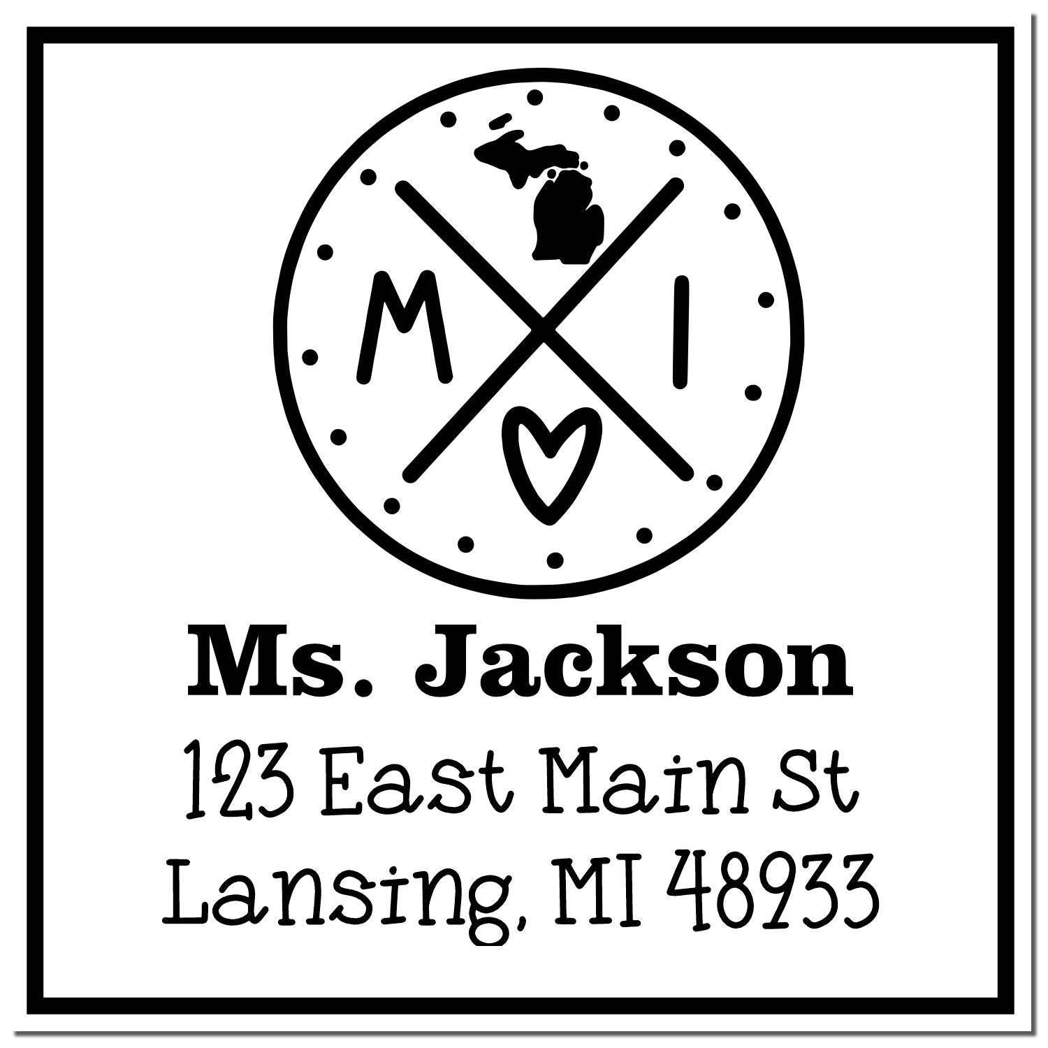 Wood Handle Michigan State Cross Customizable Name and Address Stamp