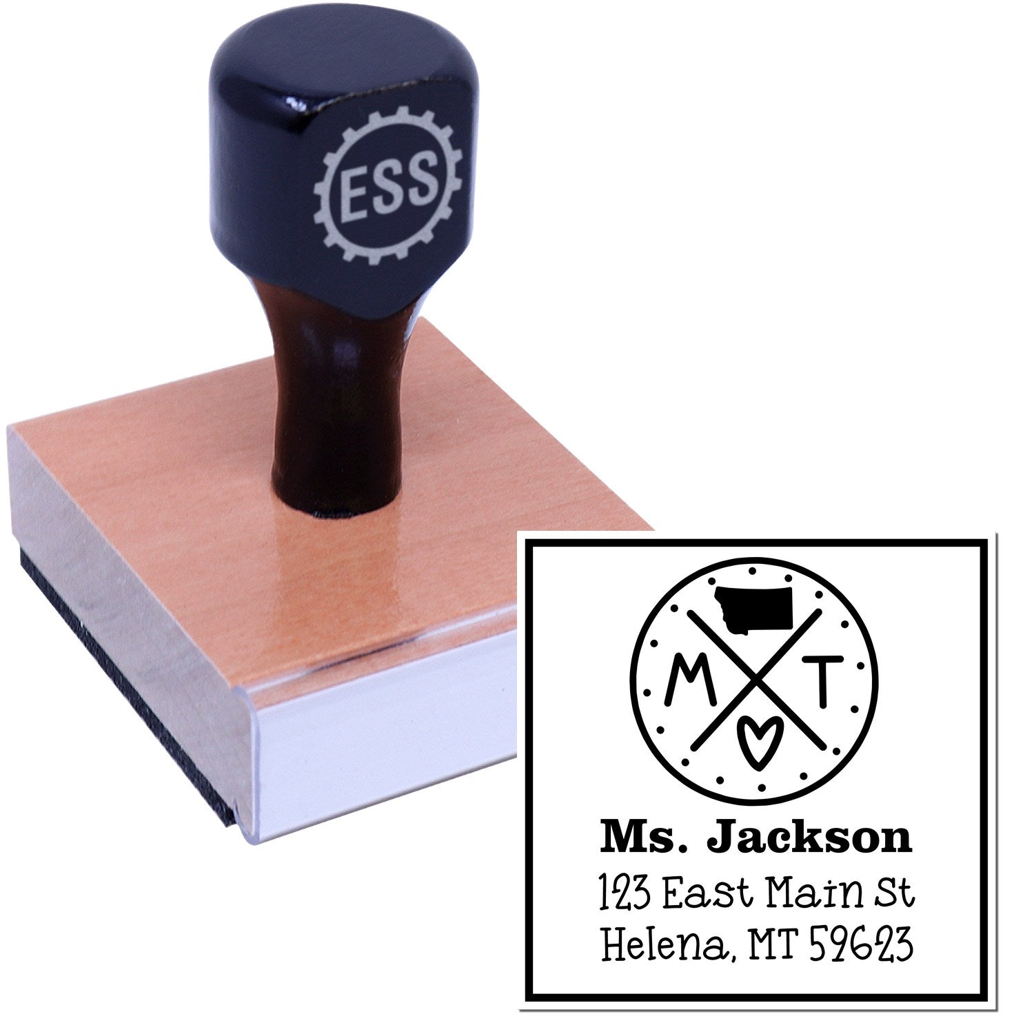 Wood Handle Montana State Cross Customizable Mailing Stamper